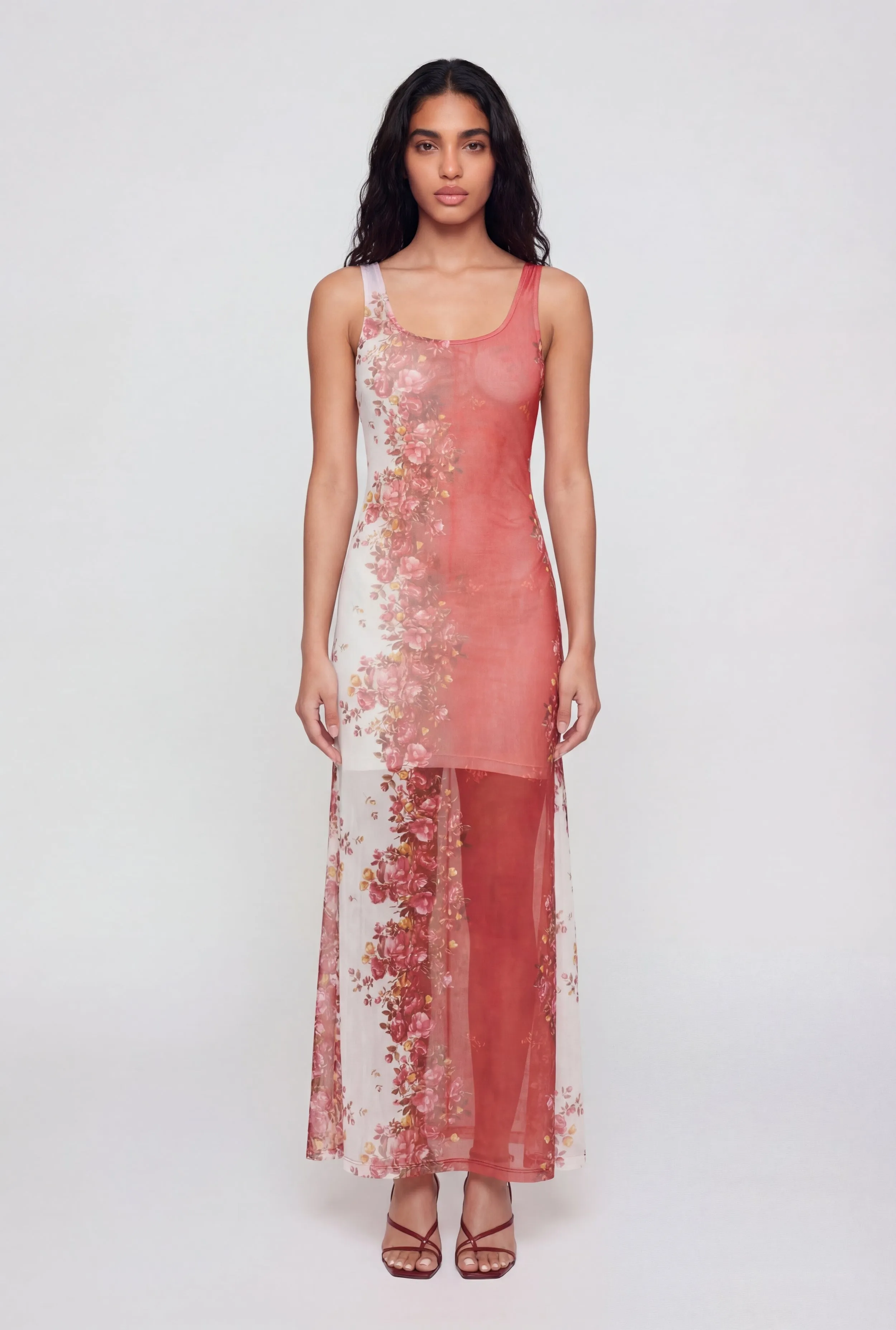 Floral Ombre Mesh Maxi Tank Dress sold by Rainbow