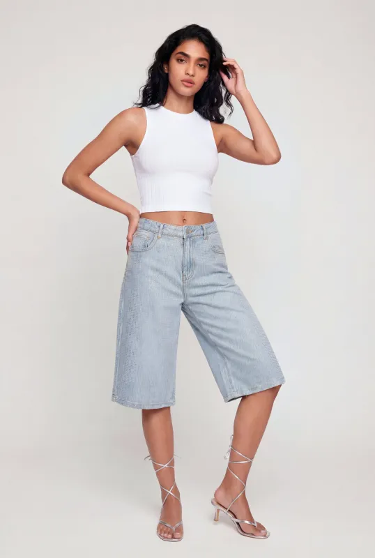 Rhinestone Studded Denim Bermuda Shorts made by Daisy