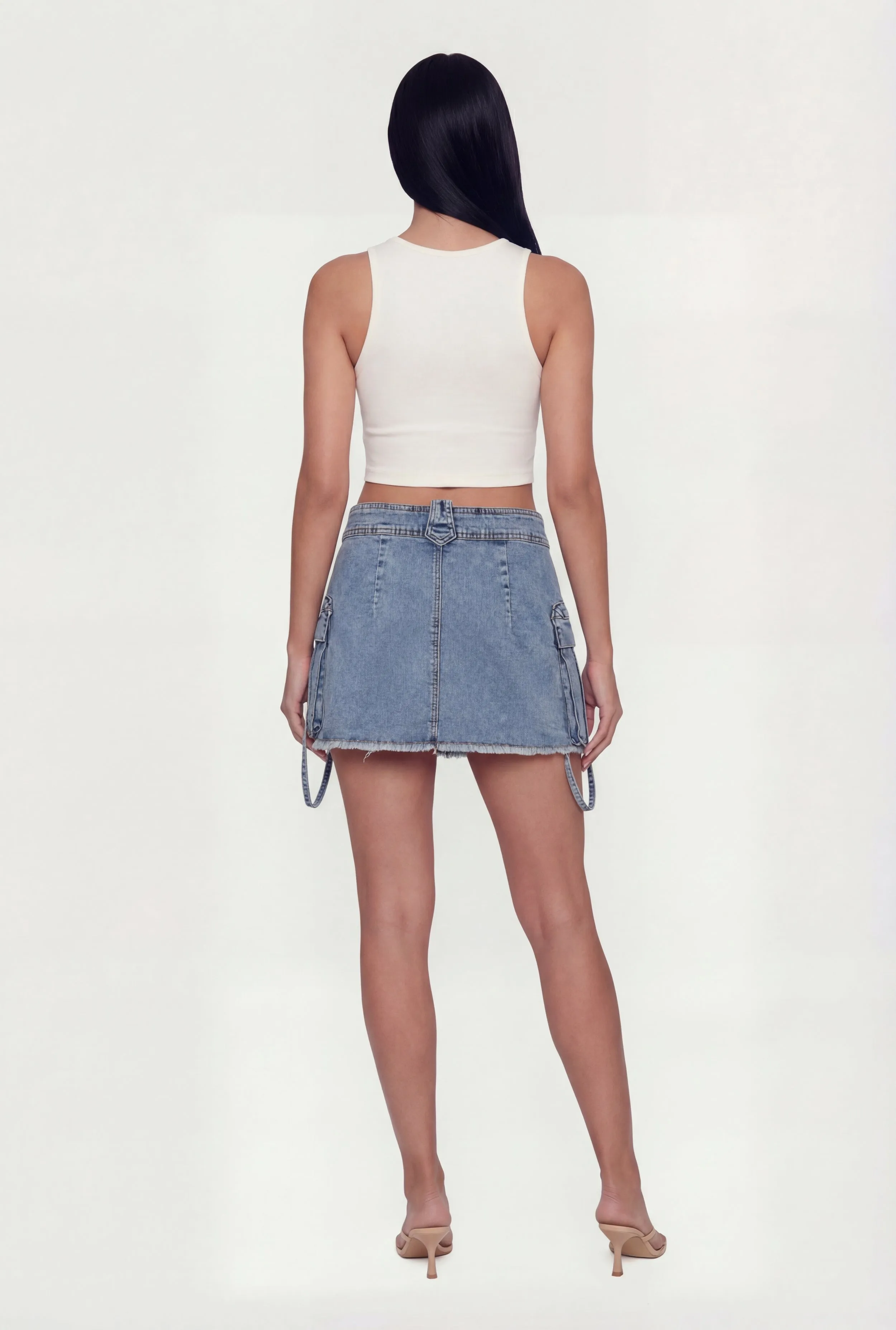 Almost Famous Denim Frayed Hem Cargo Skirt sold by Rainbow product image thumbnail 5