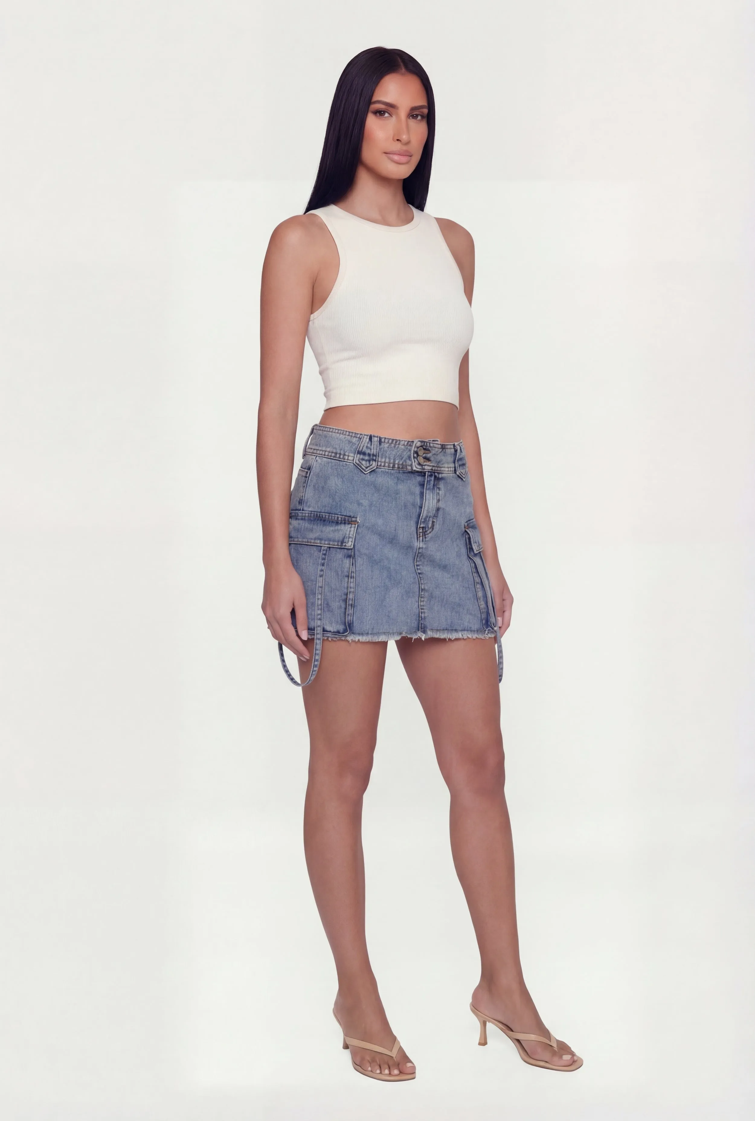 Almost Famous Denim Frayed Hem Cargo Skirt sold by Rainbow product image thumbnail 2