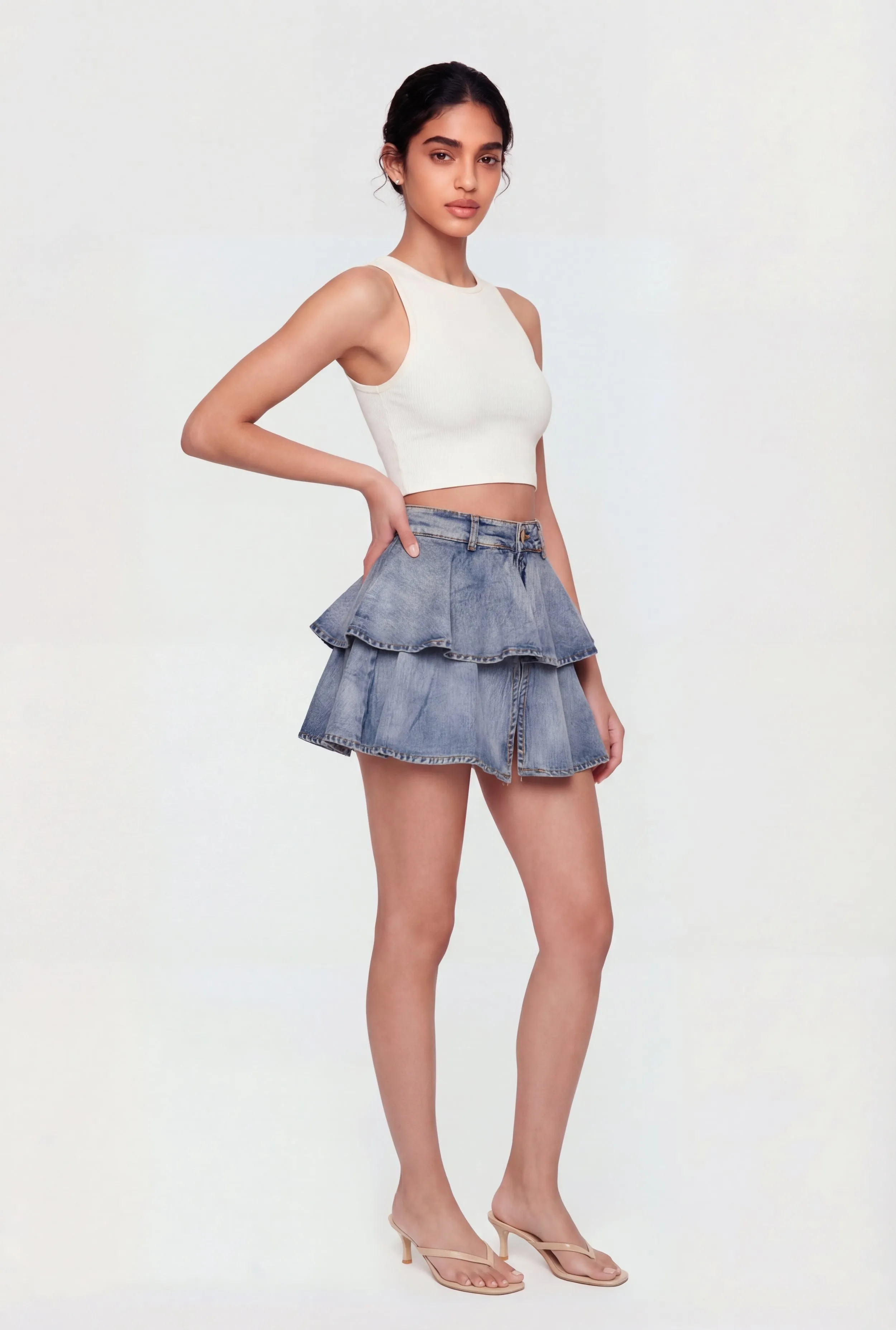 Denim Ruffle Tiered Skort sold by Rainbow product image thumbnail 2