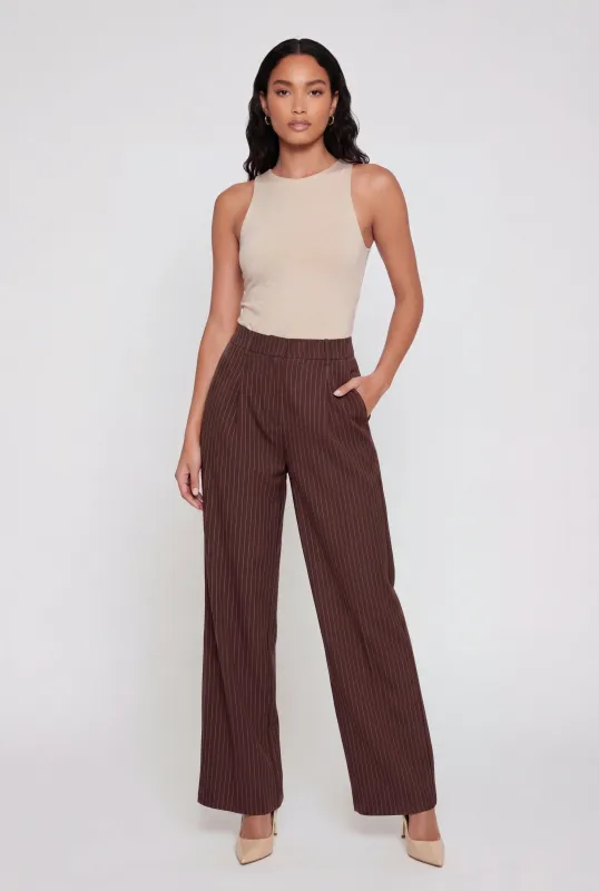 Striped High Waisted Straight Leg Pants made by Rainbow