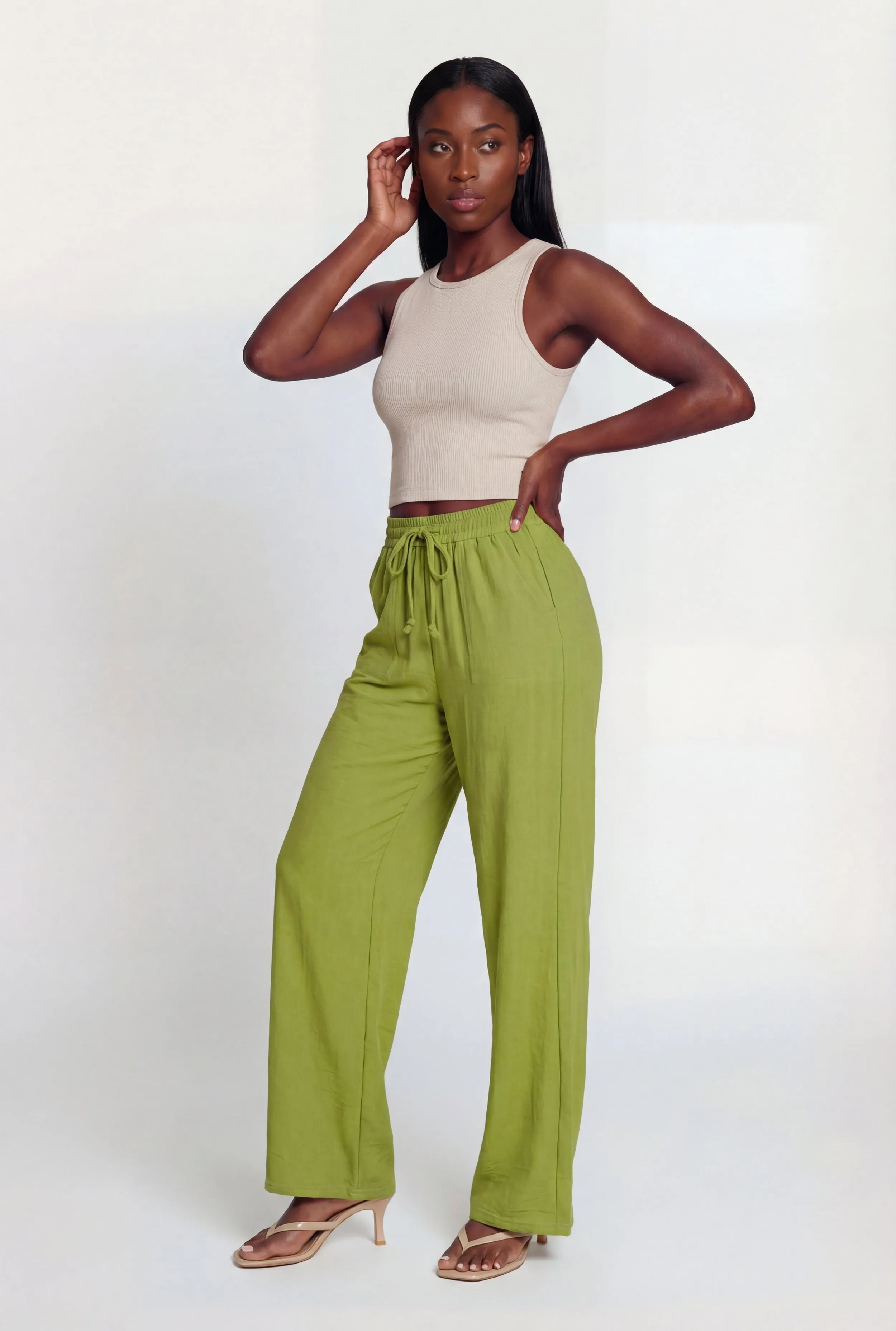 Crepe Knit Drawstring Waist Straight Leg Pants sold by Rainbow product image thumbnail 2