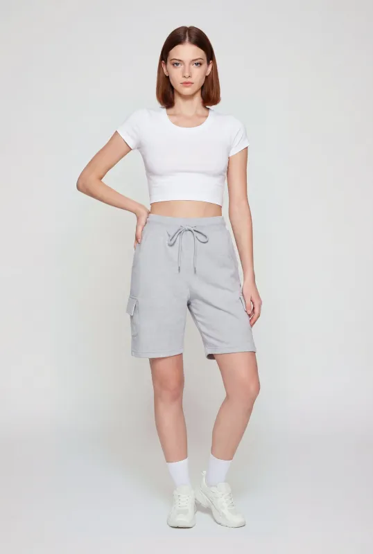 Drawstring Waist Cargo Sweatshorts made by Rainbow
