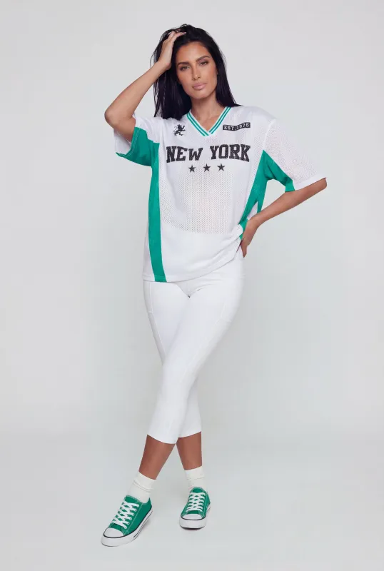 New York Graphic Short Sleeve V-Neck Jersey made by Rainbow