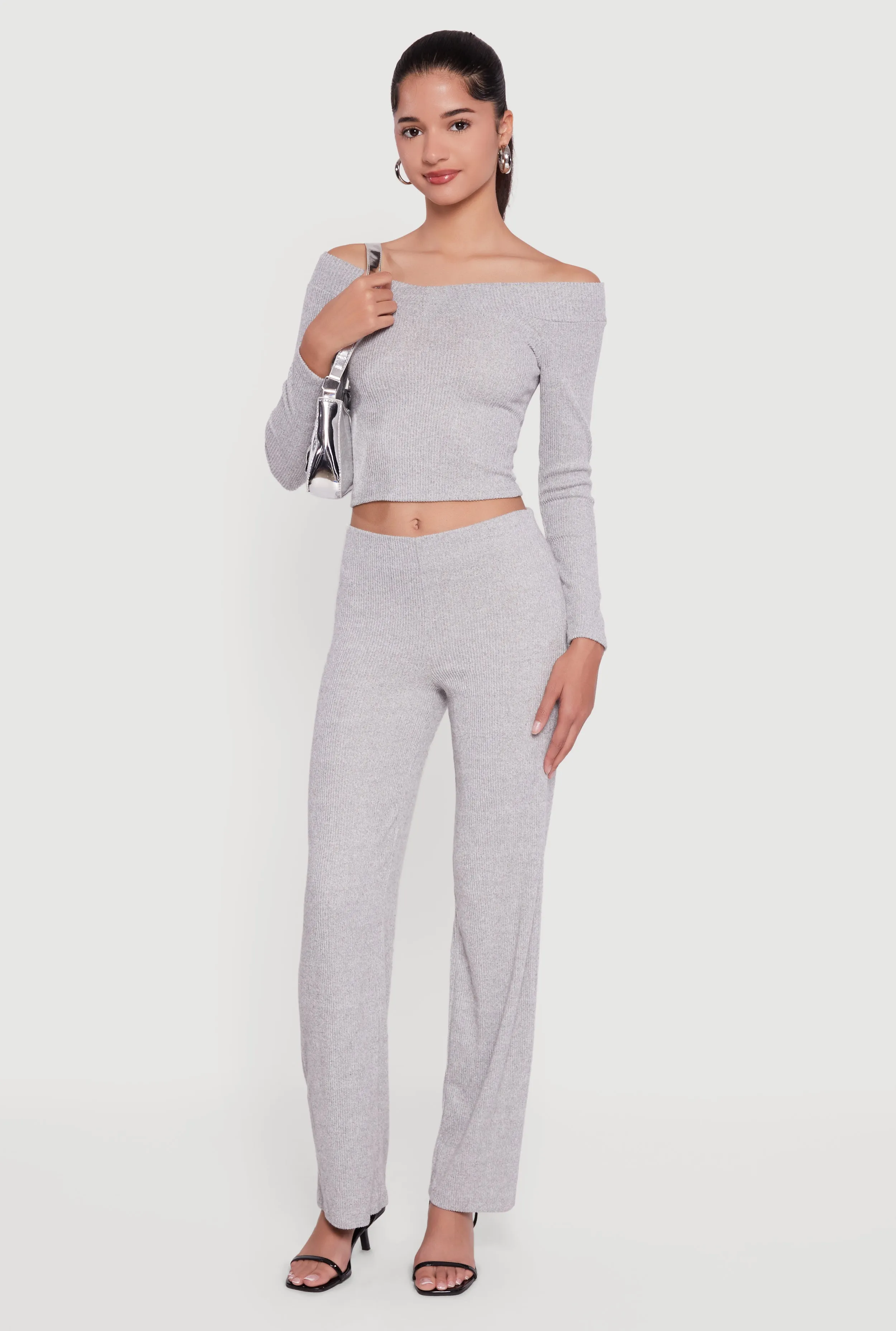 Ribbed Knit Long Sleeve Crop Top sold by Rainbow product image thumbnail 3