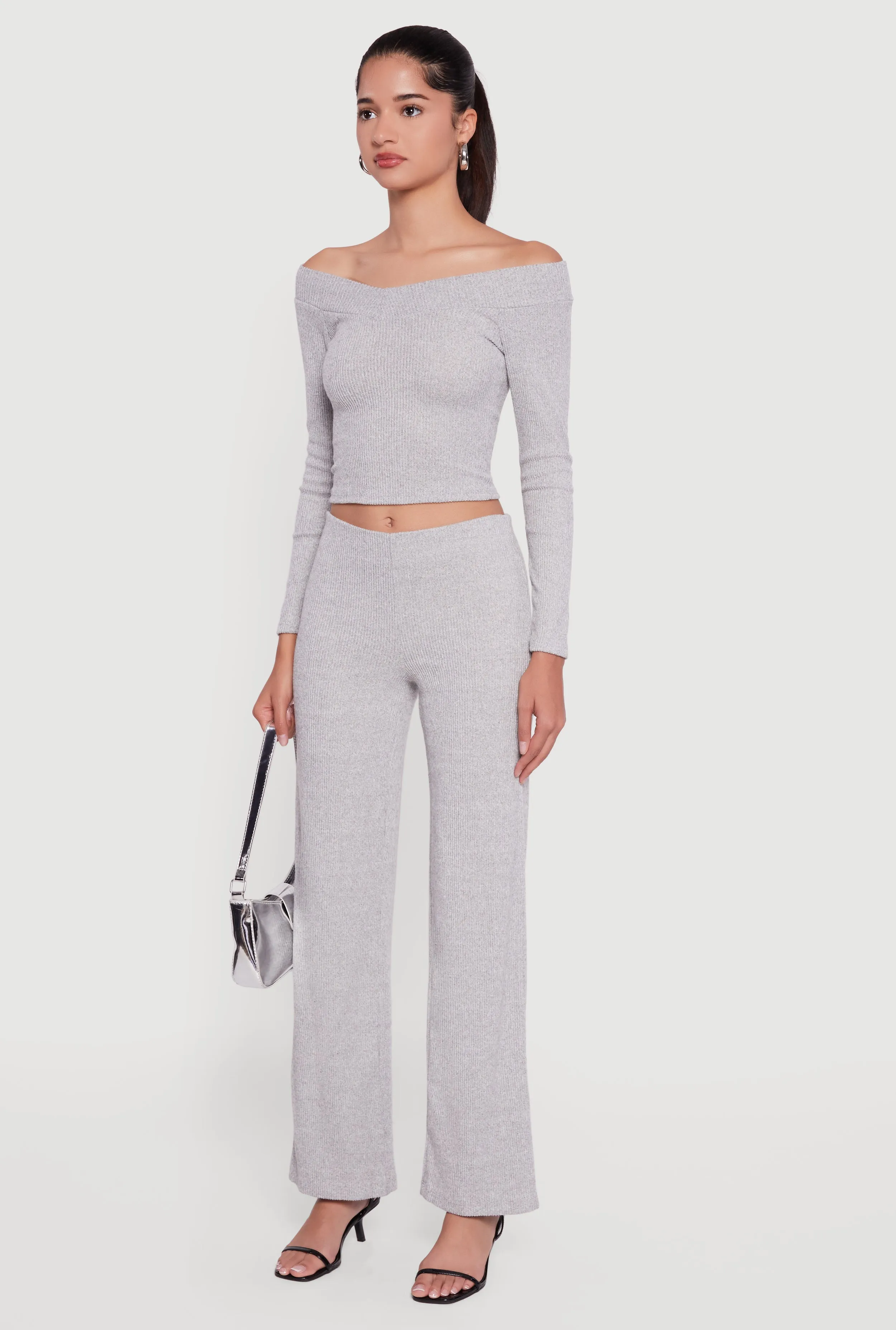 Ribbed Knit Long Sleeve Crop Top sold by Rainbow product image thumbnail 5