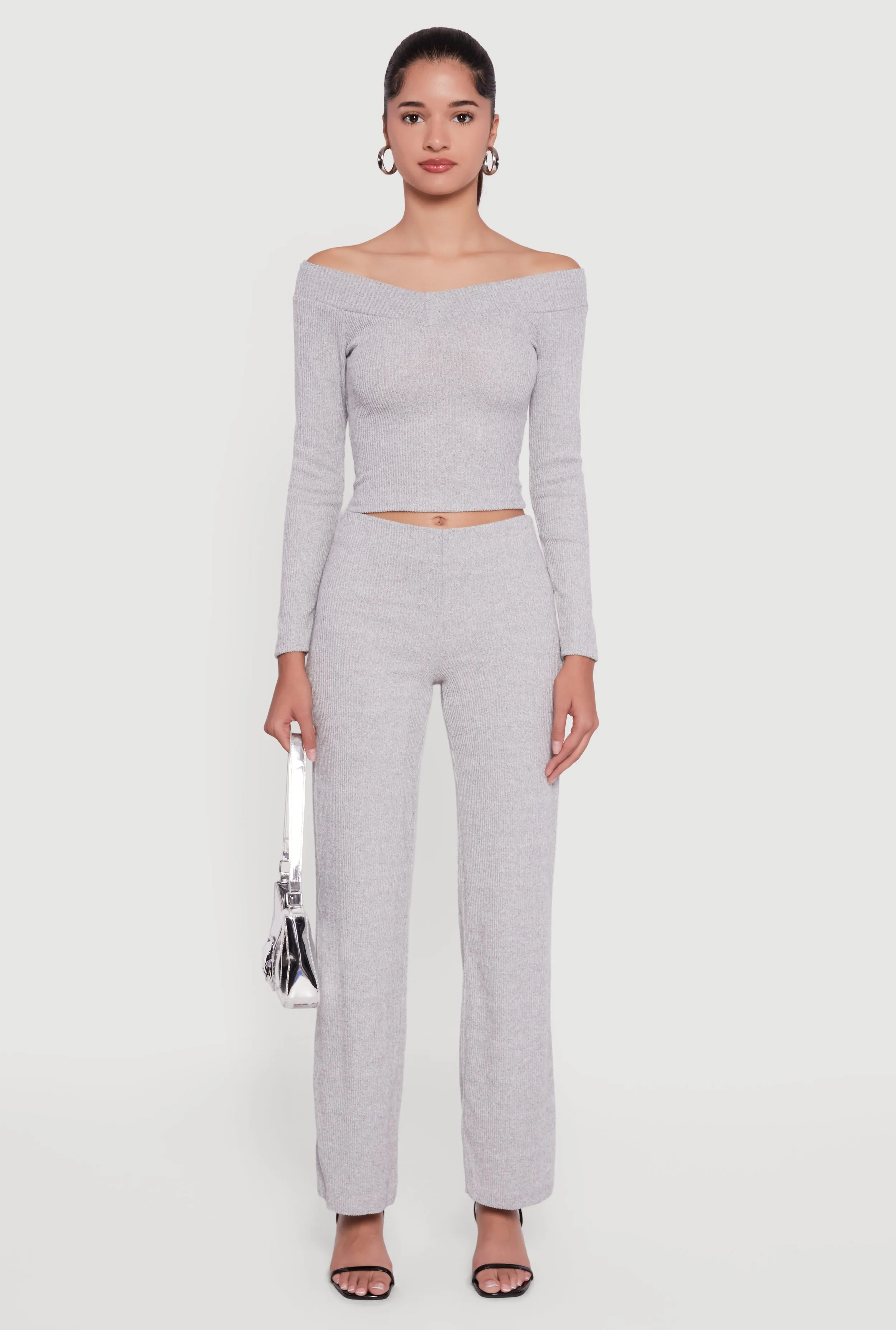 Ribbed Knit Long Sleeve Crop Top sold by Rainbow product image thumbnail 2
