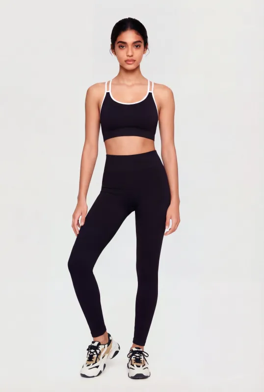 Contrast Trim Racerback Sports Bra and Leggings Set made by Rainbow
