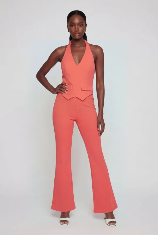 Solid Wide Waist Pull On Flare Pants made by Rainbow