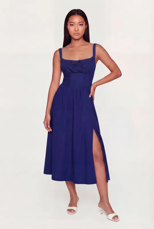 Lace Corset Detail Side Slit Midi Dress made by iris