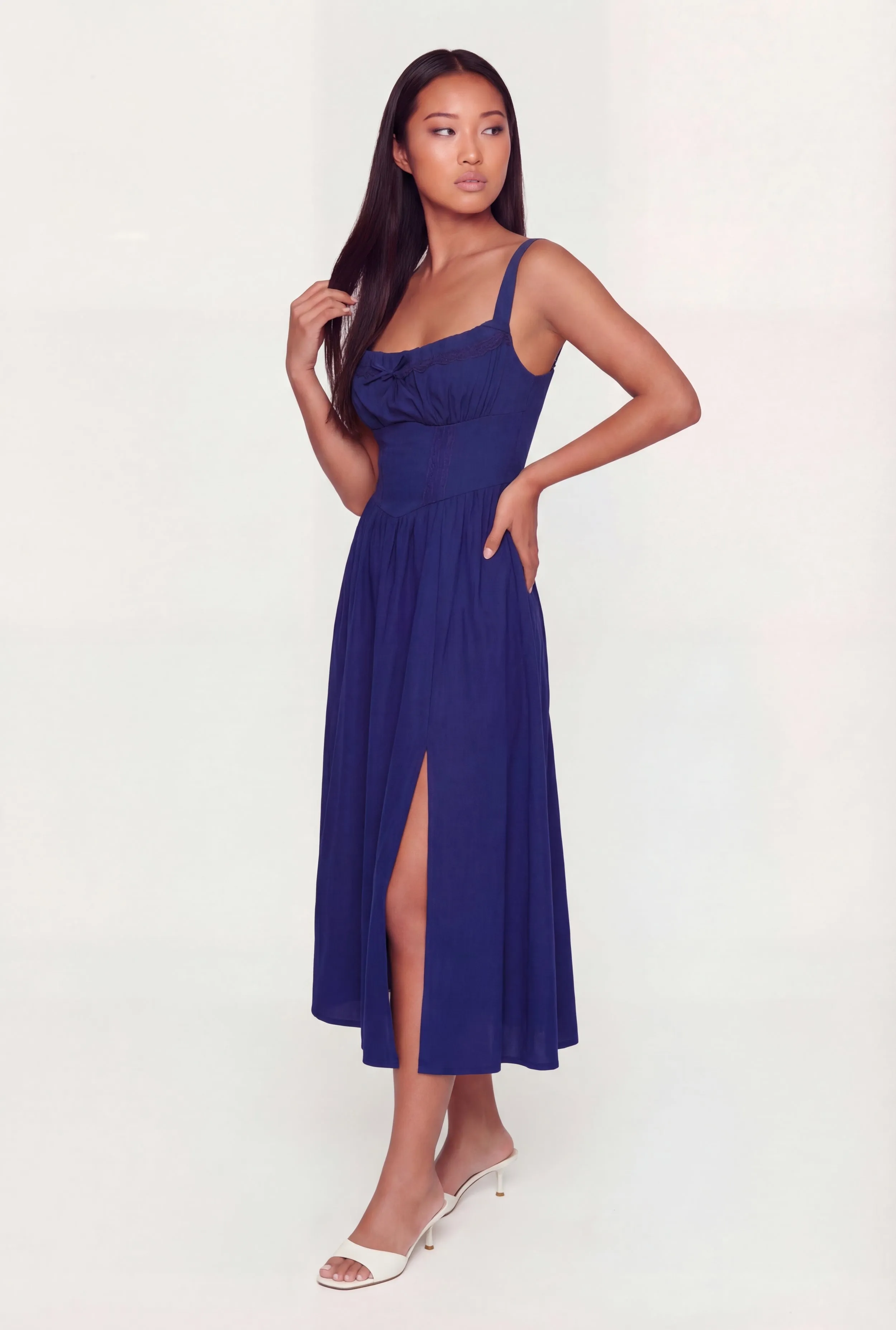 Lace Corset Detail Side Slit Midi Dress sold by Rainbow product image thumbnail 2