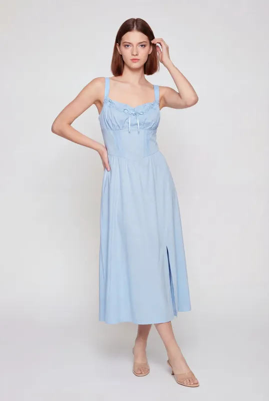 Lace Corset Detail Side Slit Midi Dress made by iris