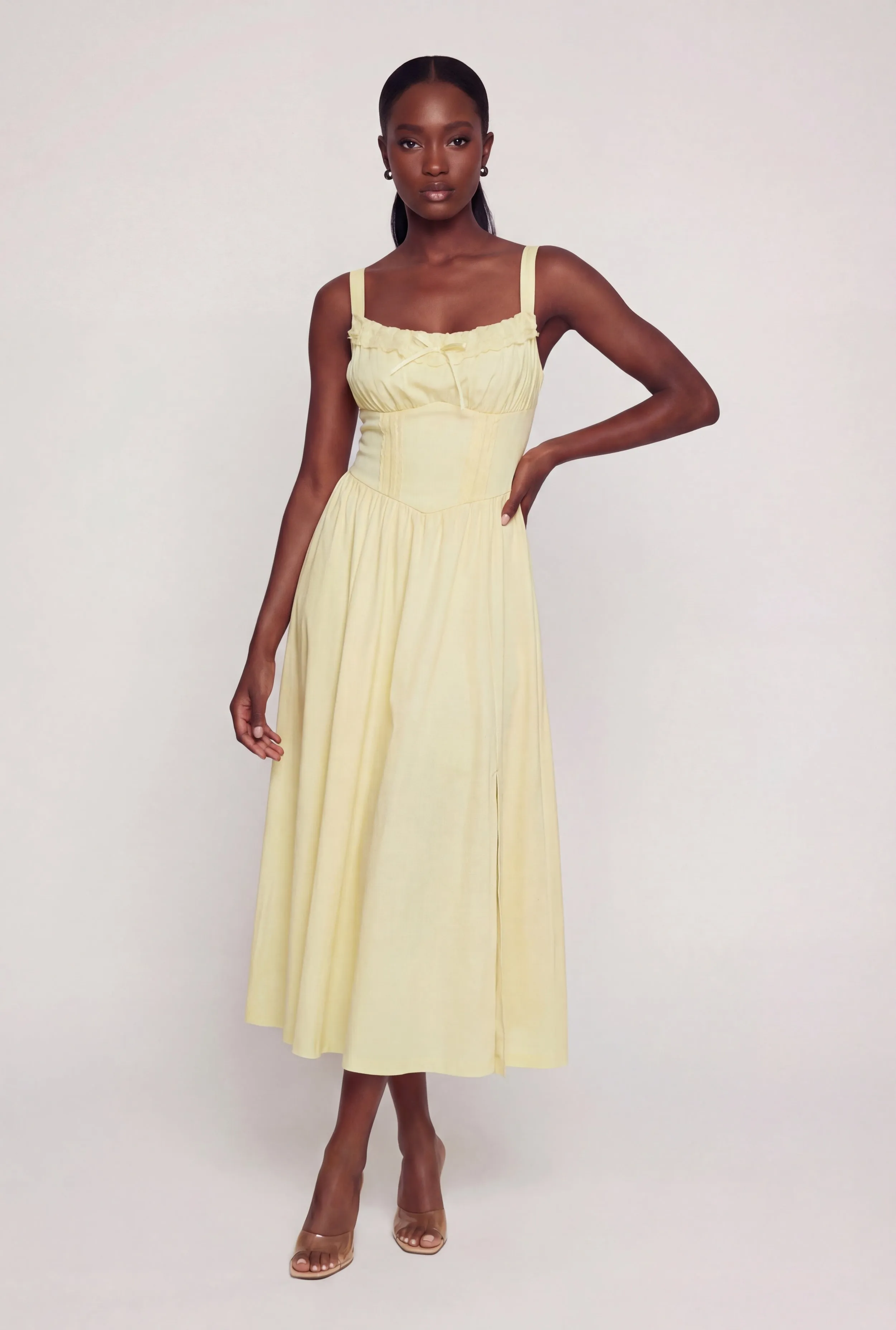 Lace Corset Detail Side Slit Midi Dress sold by Rainbow