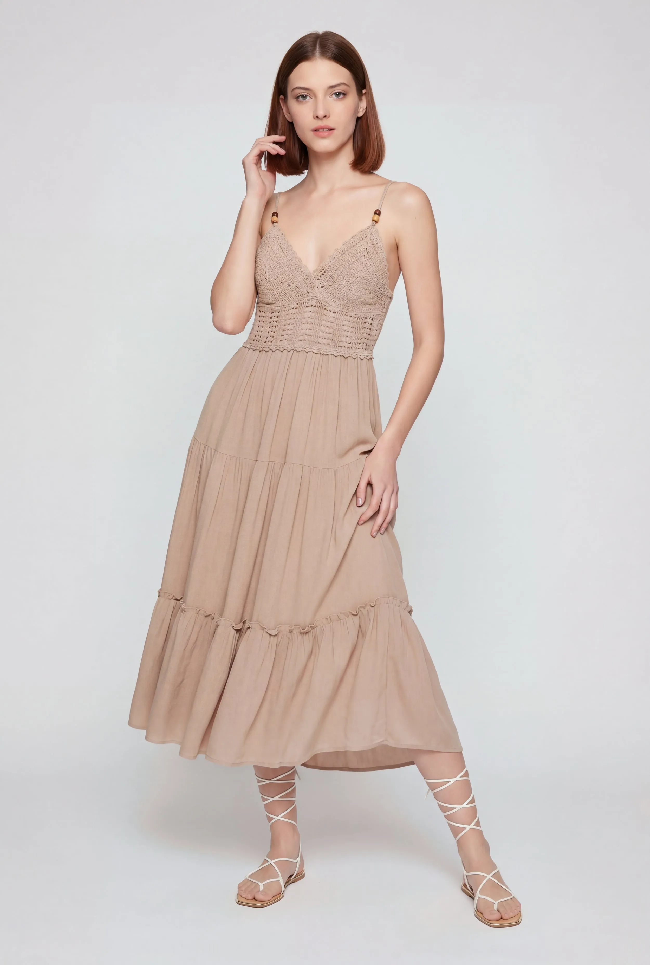 Beaded Crochet Detail Tiered Midi Dress sold by Rainbow product image thumbnail 2