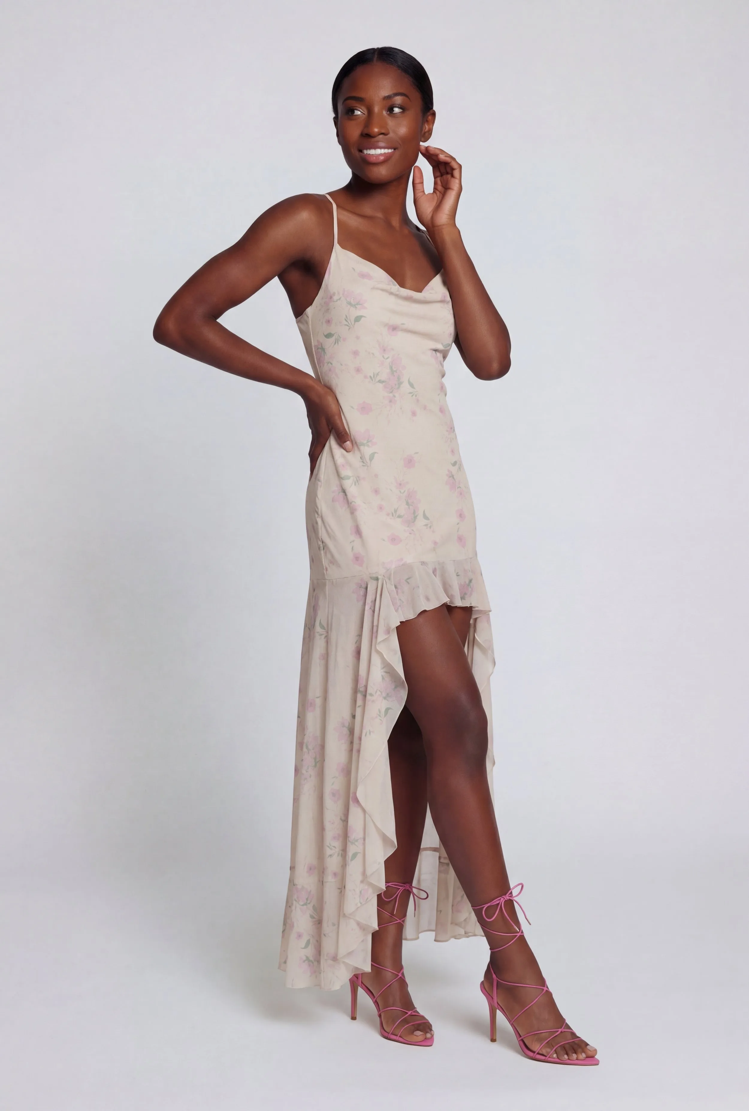 Floral Print Ruffle Trim High Low Maxi Dress sold by Rainbow product image thumbnail 2