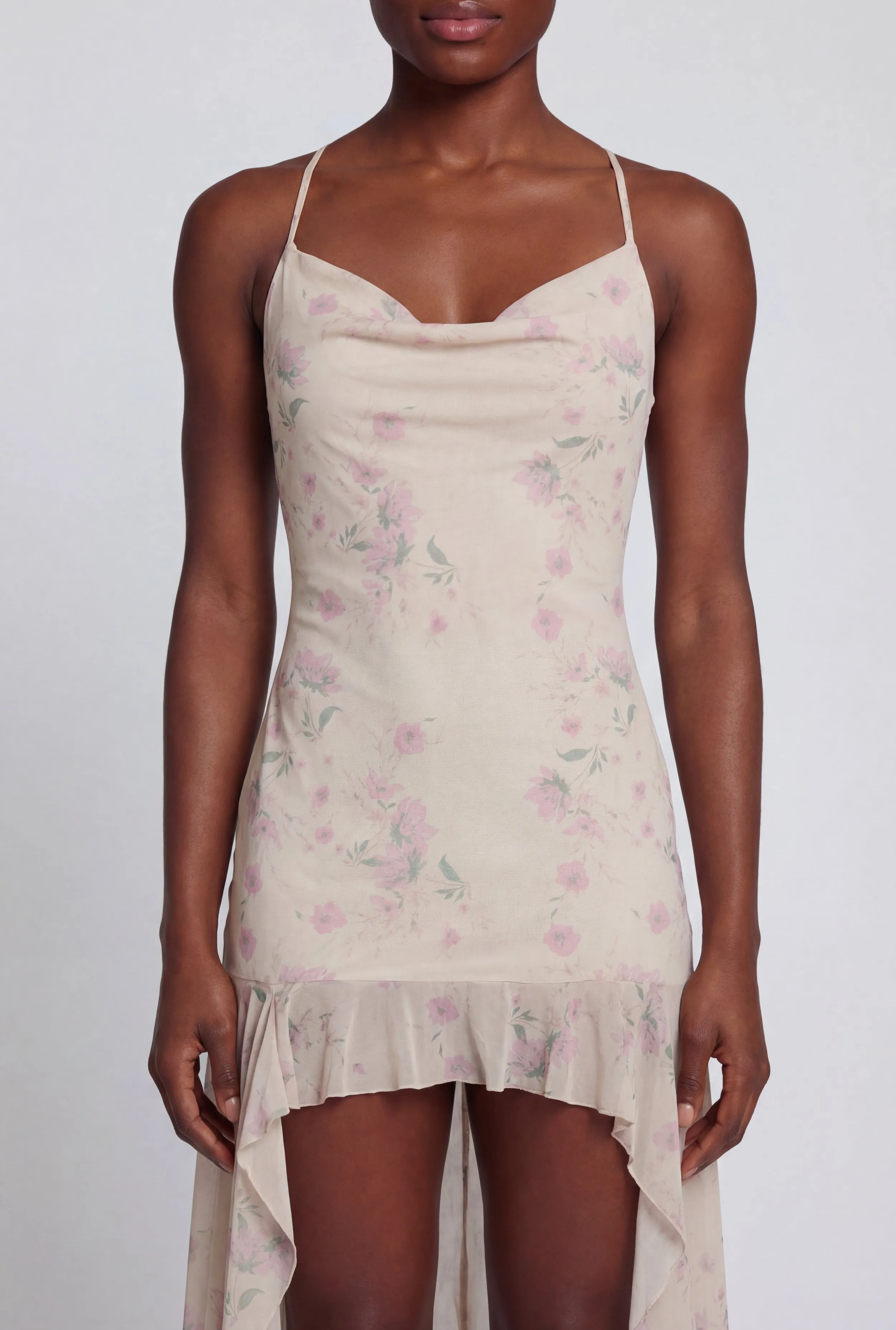 Floral Print Ruffle Trim High Low Maxi Dress sold by Rainbow product image thumbnail 3