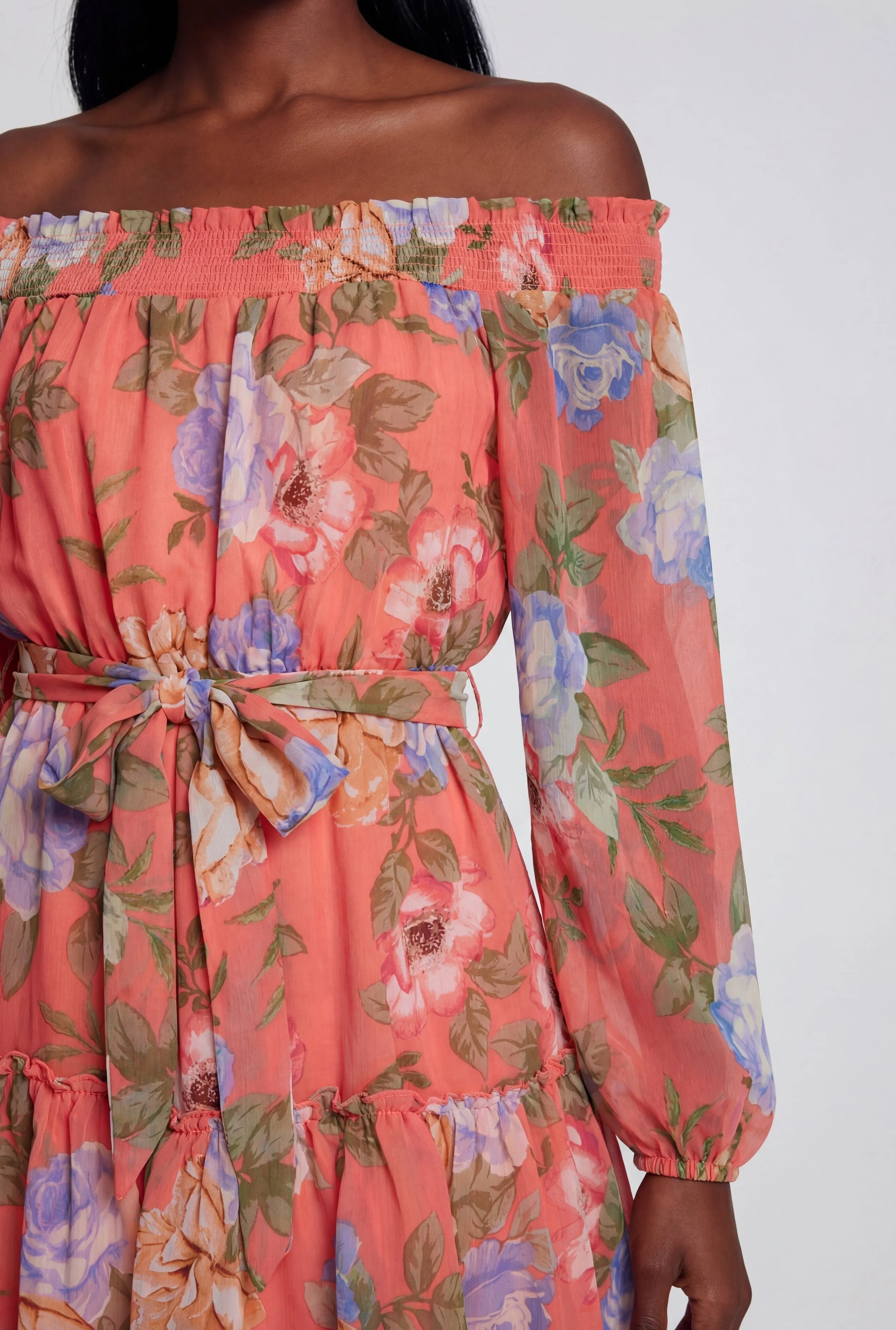 Floral Off The Shoulder Tie Waist Belted Mini Dress sold by Rainbow product image thumbnail 3