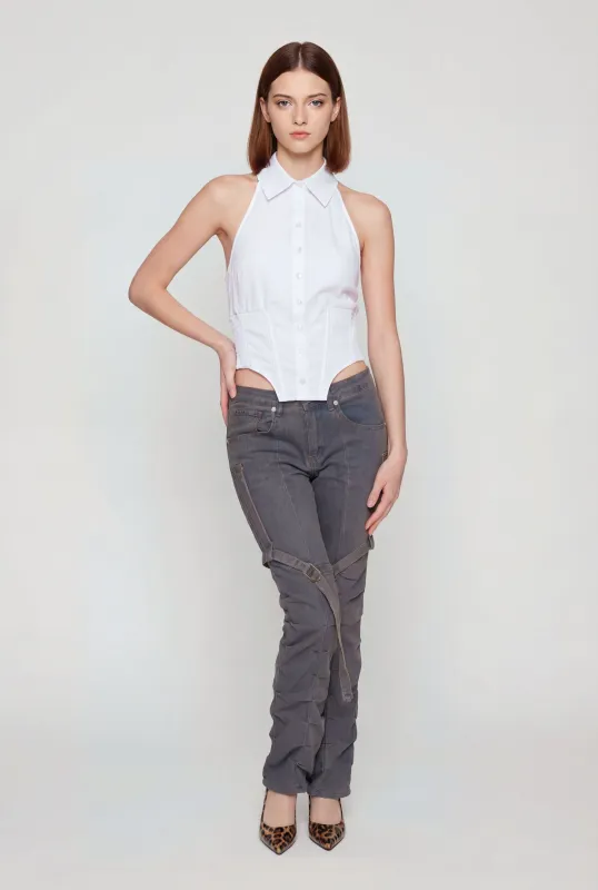 Smocked Waist Back Hater Button Front Top made by Rainbow