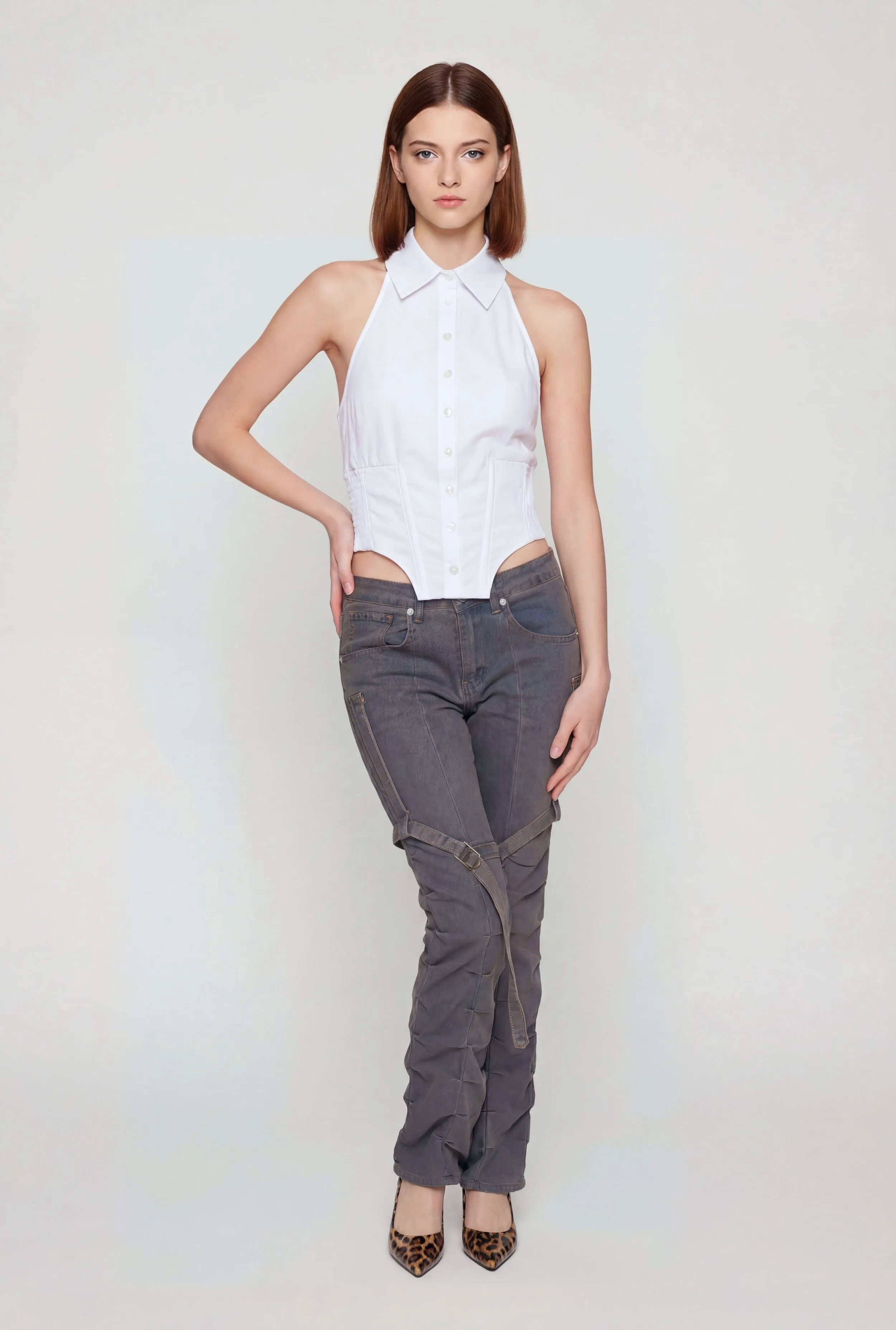 Smocked Waist Back Hater Button Front Top sold by Rainbow