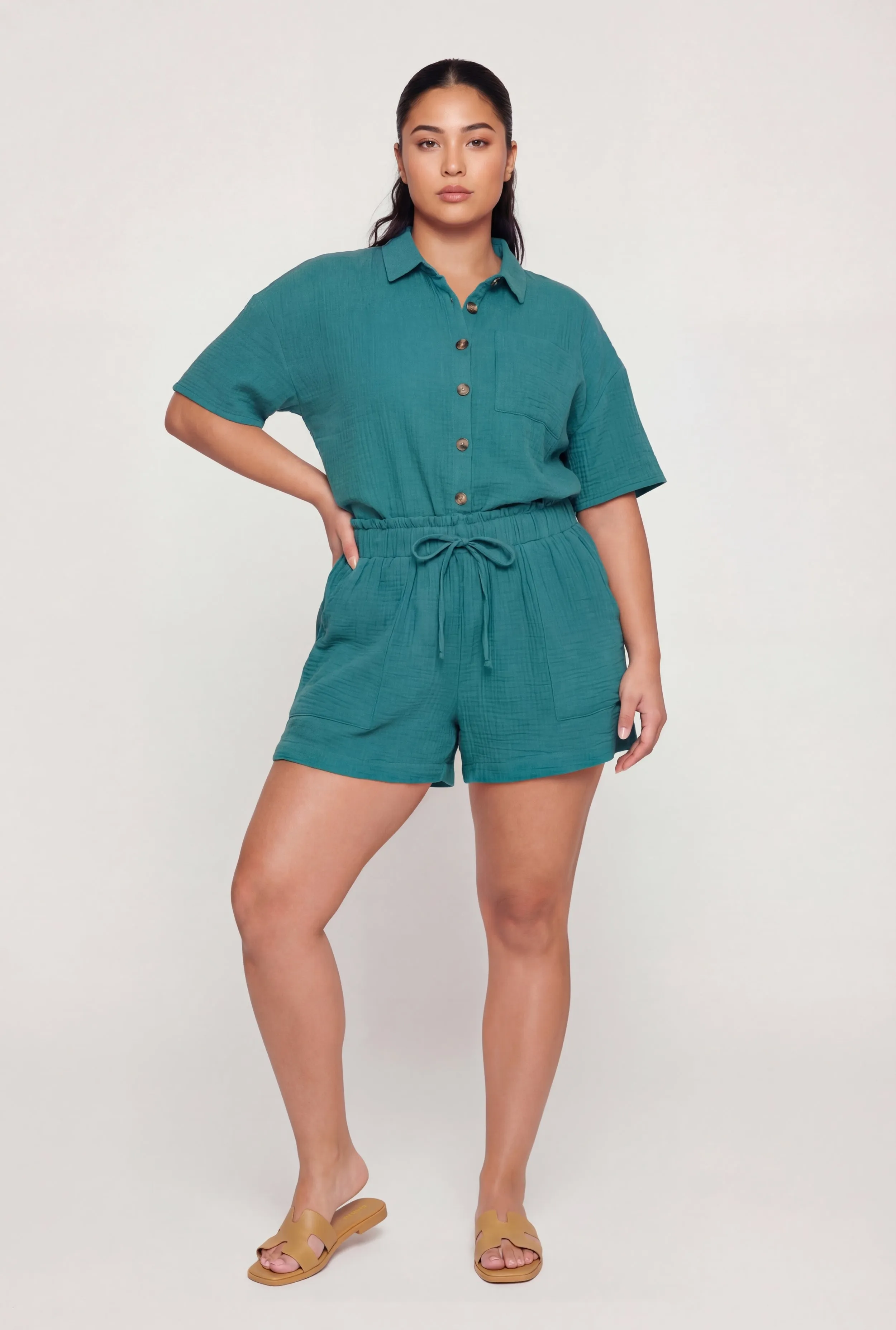 Plus Size Paper Bag High Waisted Gauze Knit Shorts sold by Rainbow