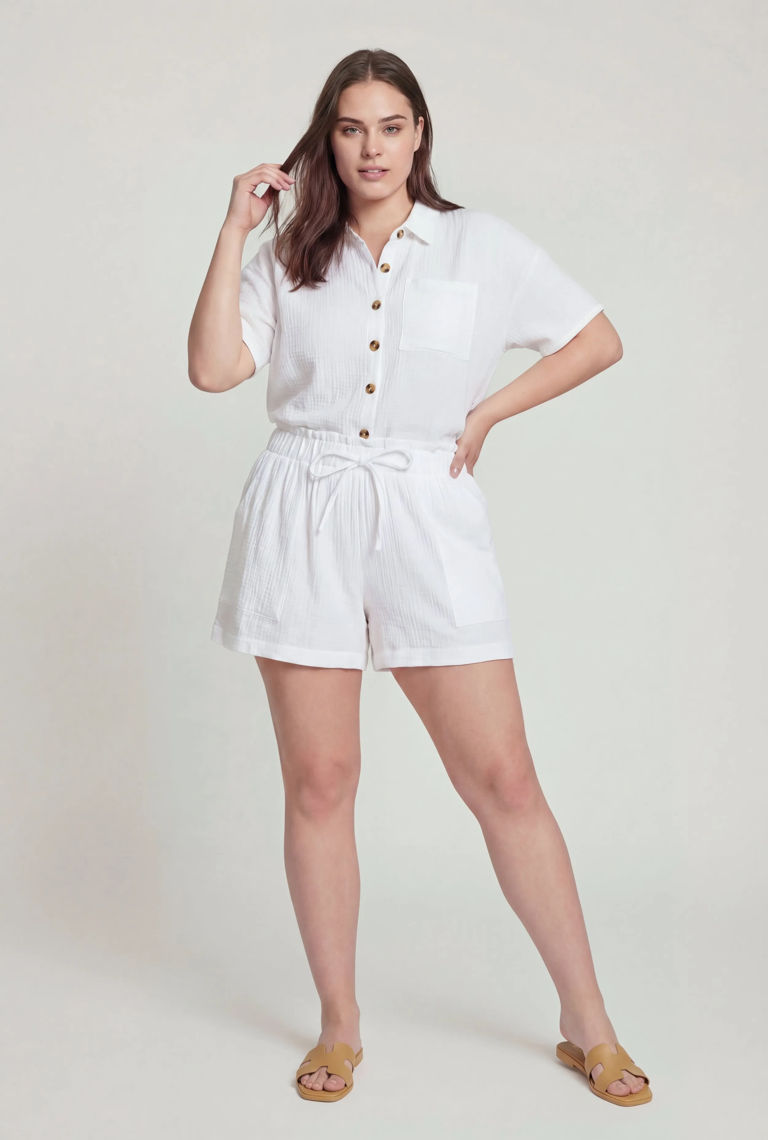 Plus Size Paper Bag High Waisted Gauze Knit Shorts sold by Rainbow product image thumbnail 2
