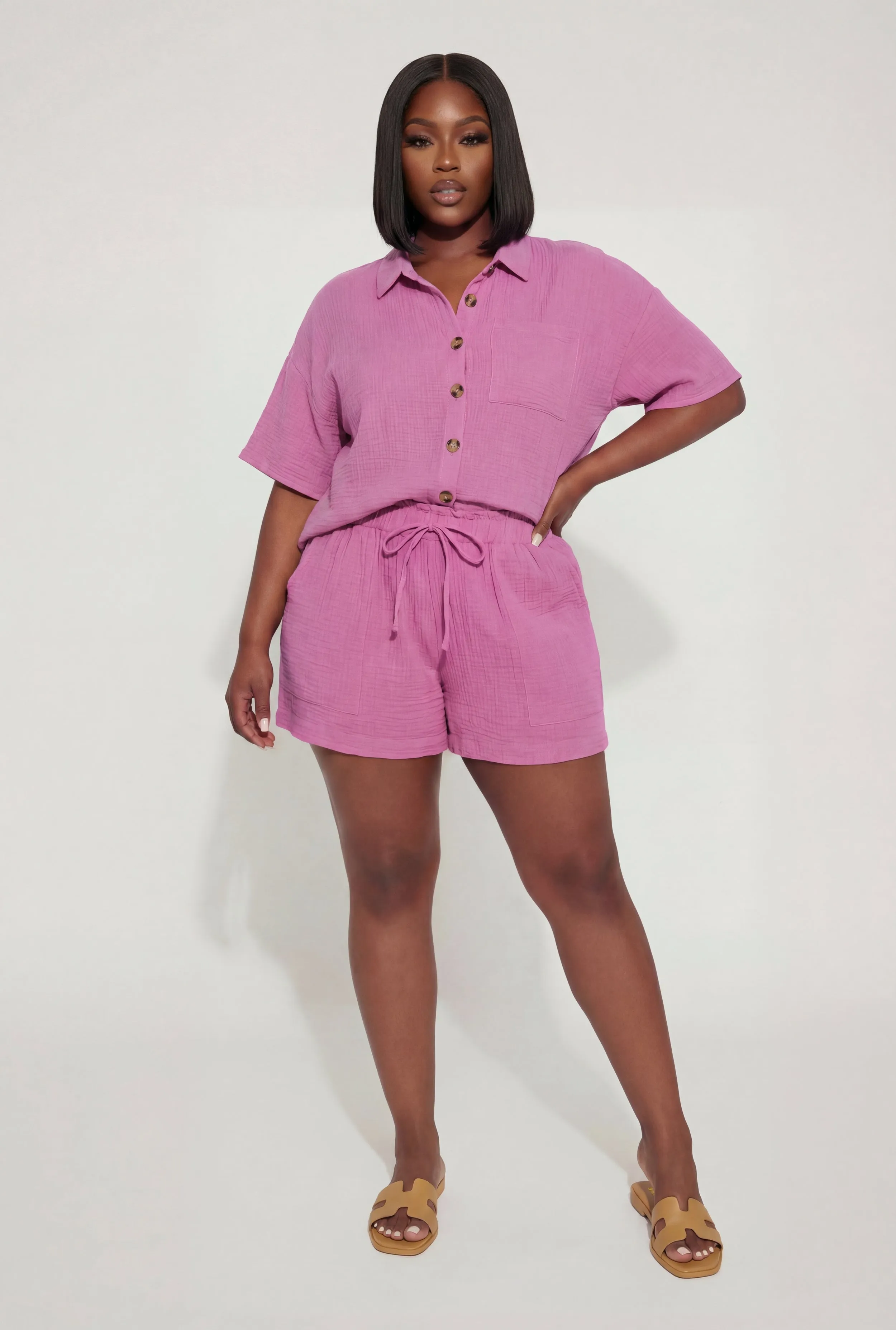 Plus Size Paper Bag High Waisted Gauze Knit Shorts sold by Rainbow