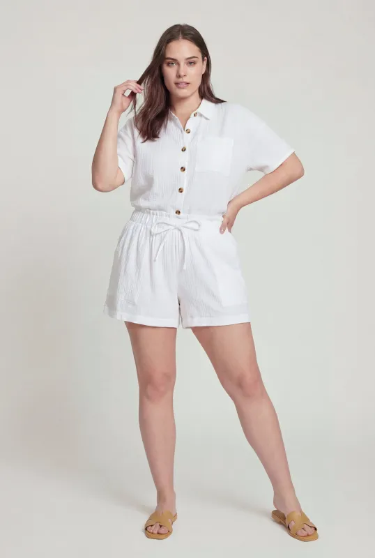 Plus Size Paper Bag High Waisted Gauze Knit Shorts made by Rainbow