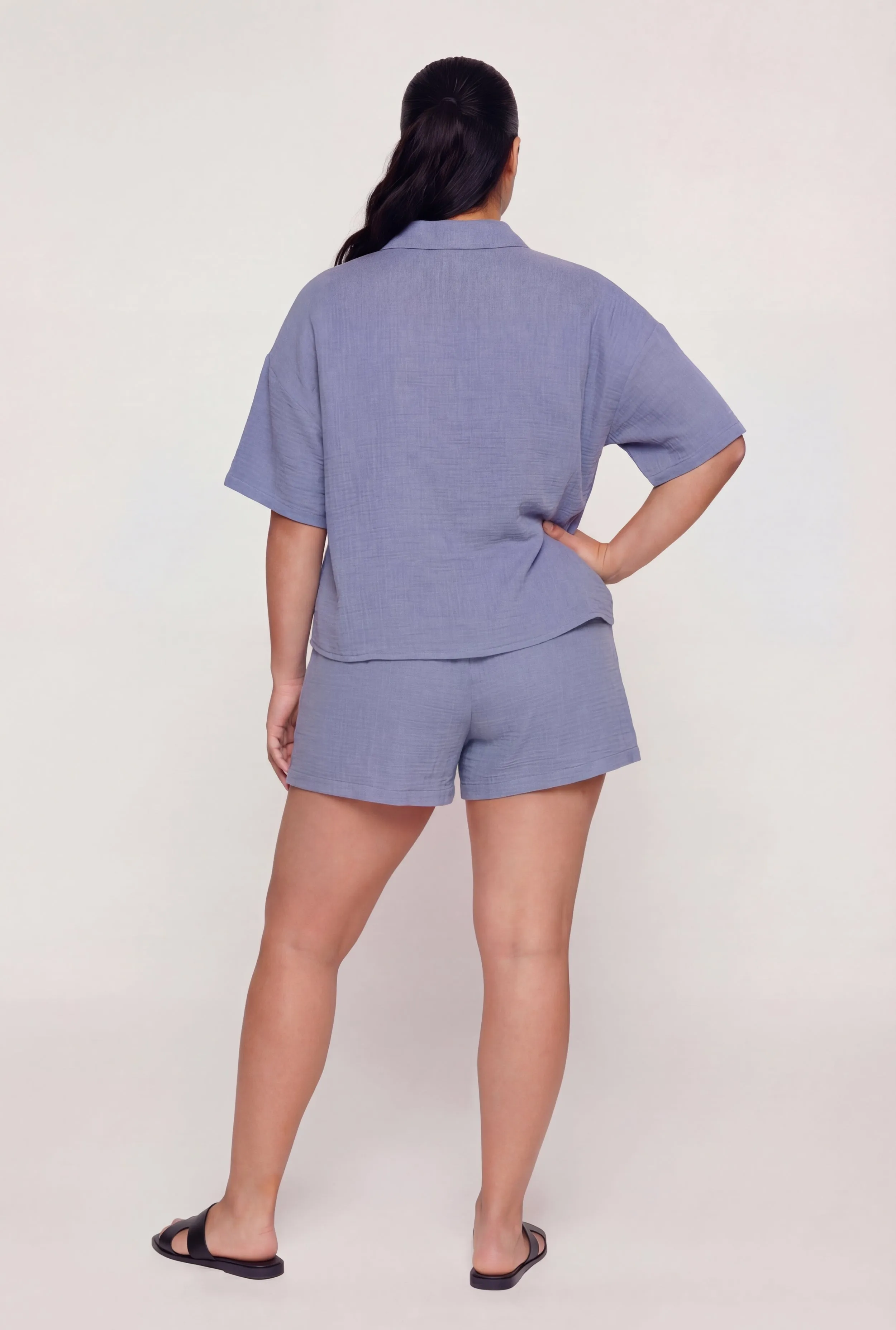 Plus Size Gauze Knit Button Front Short Sleeve Shirt sold by Rainbow product image thumbnail 5