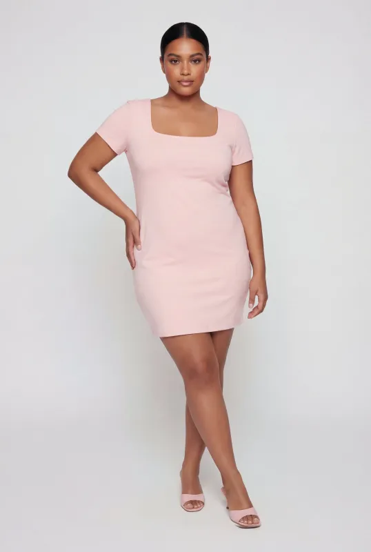 Plus Size Double Layered Square Neck Mini Dress made by Ambiance
