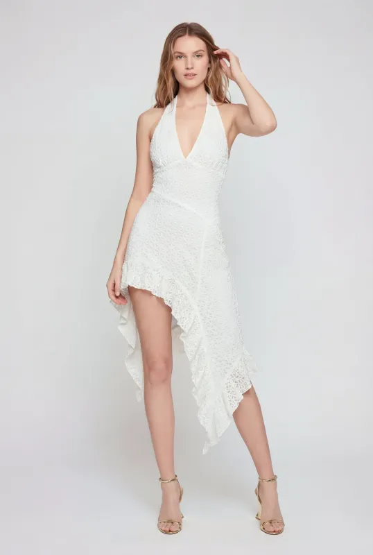Lace Asymmetrical Hem Halter Midi Dress made by Rainbow