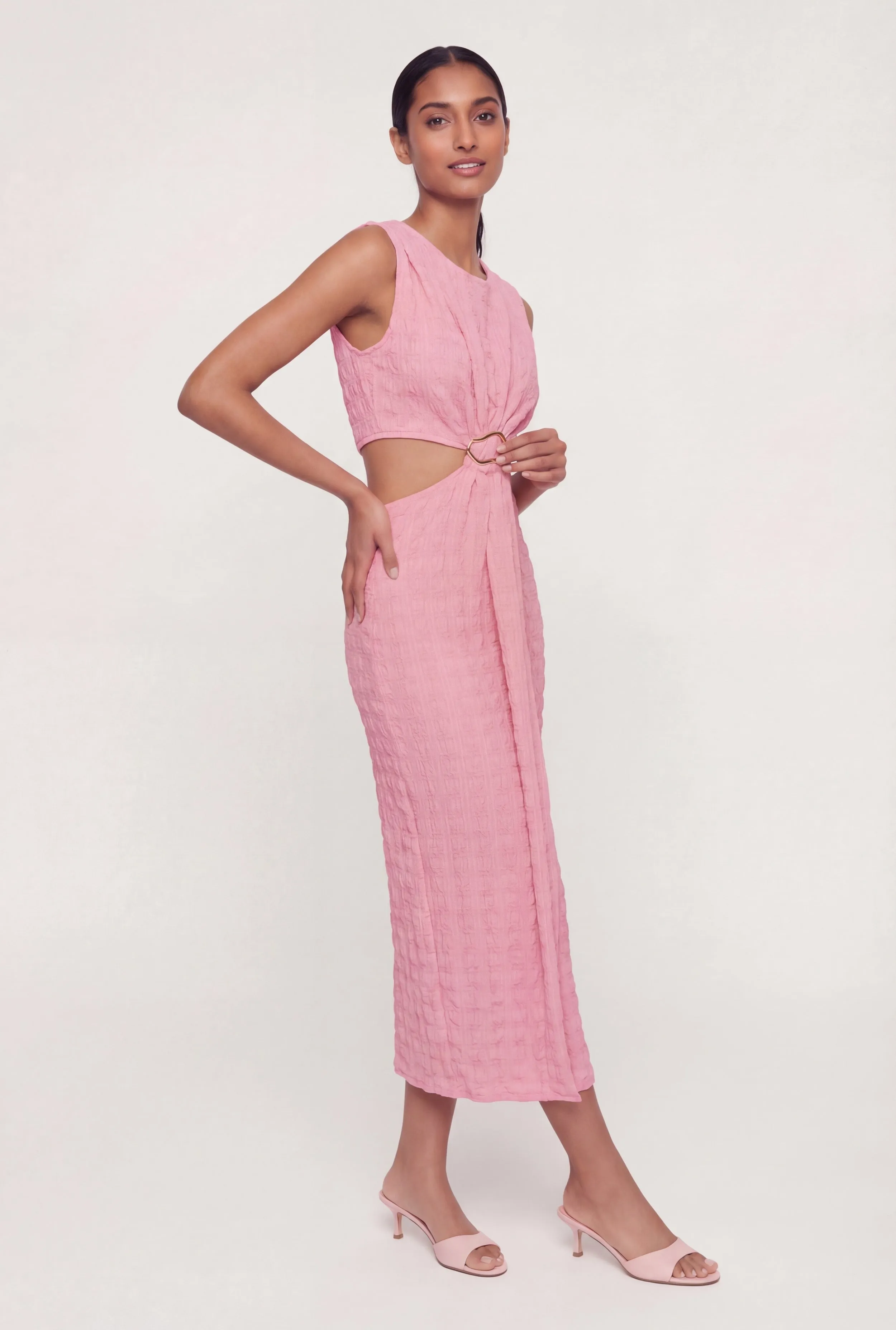 Textured Knit Metallic Buckle Cutout Side Maxi Dress sold by Rainbow product image thumbnail 2