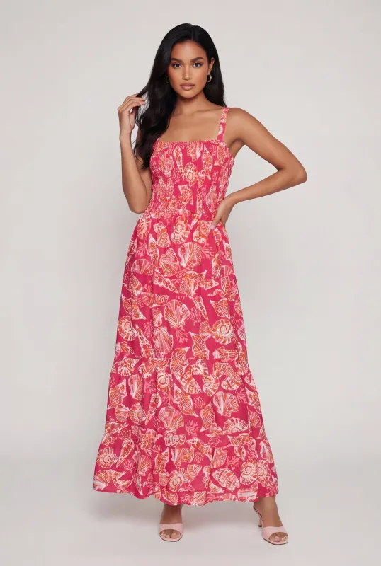 Seashell Print Tiered Maxi Dress made by Rainbow