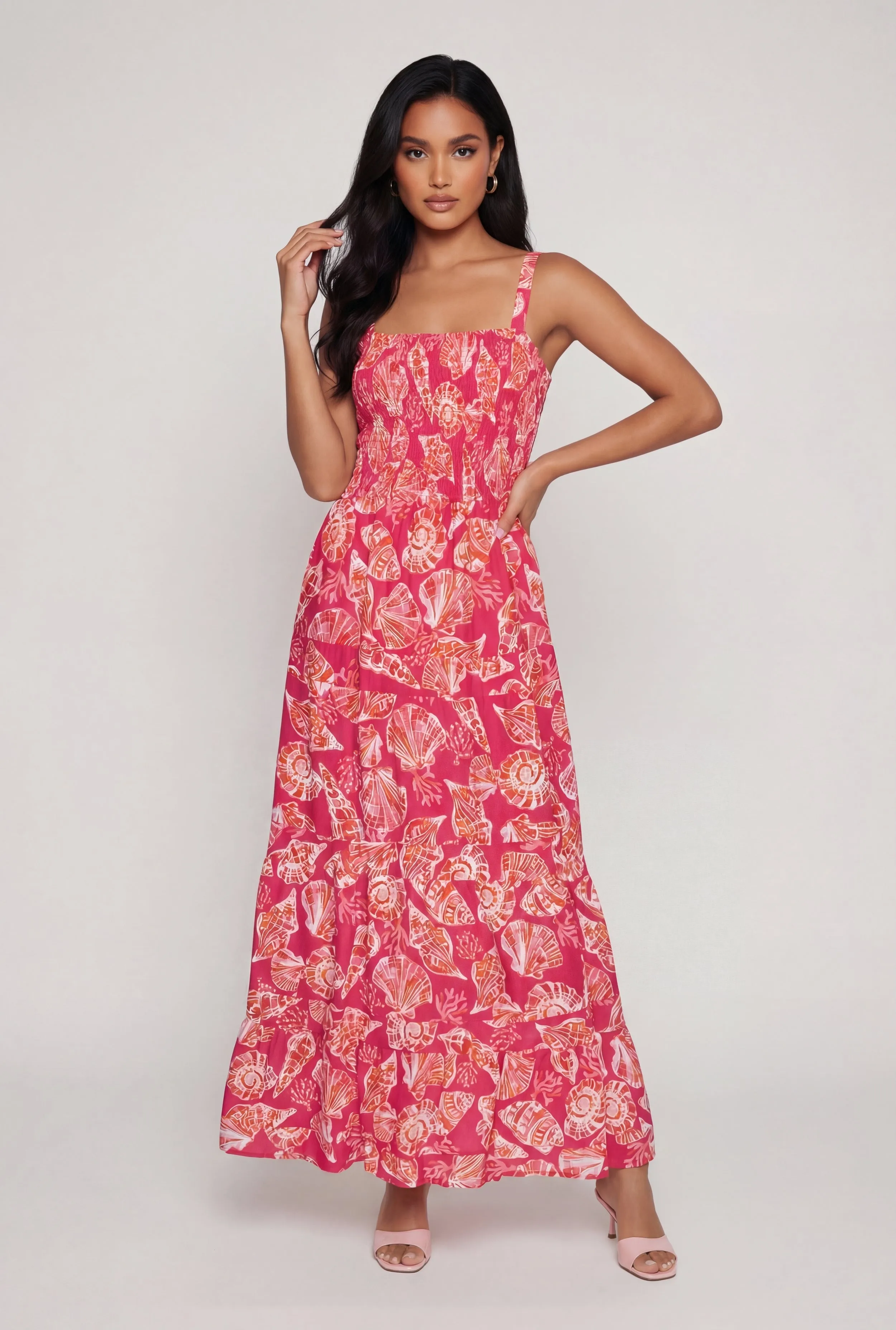 Seashell Print Tiered Maxi Dress sold by Rainbow