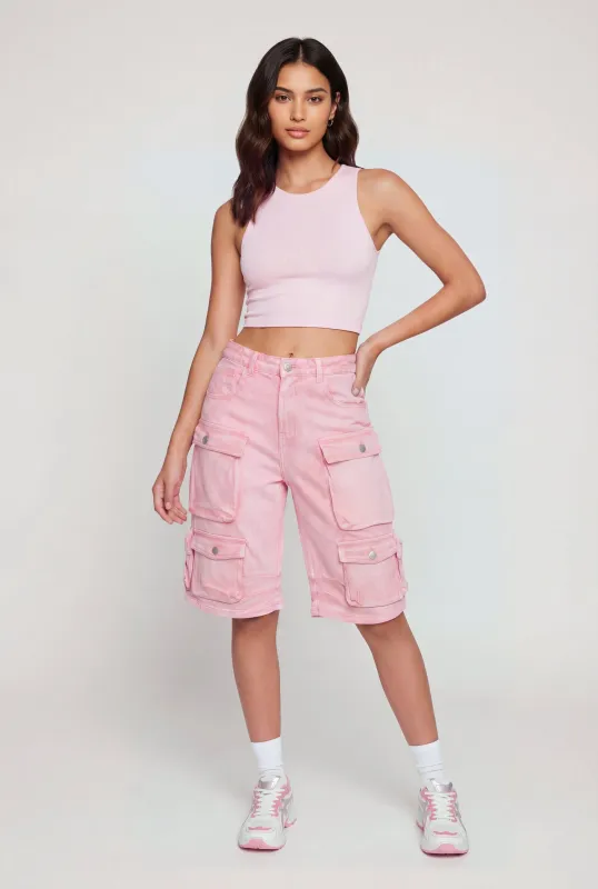 Denim High Waisted Cargo Bermuda Shorts made by Daisy