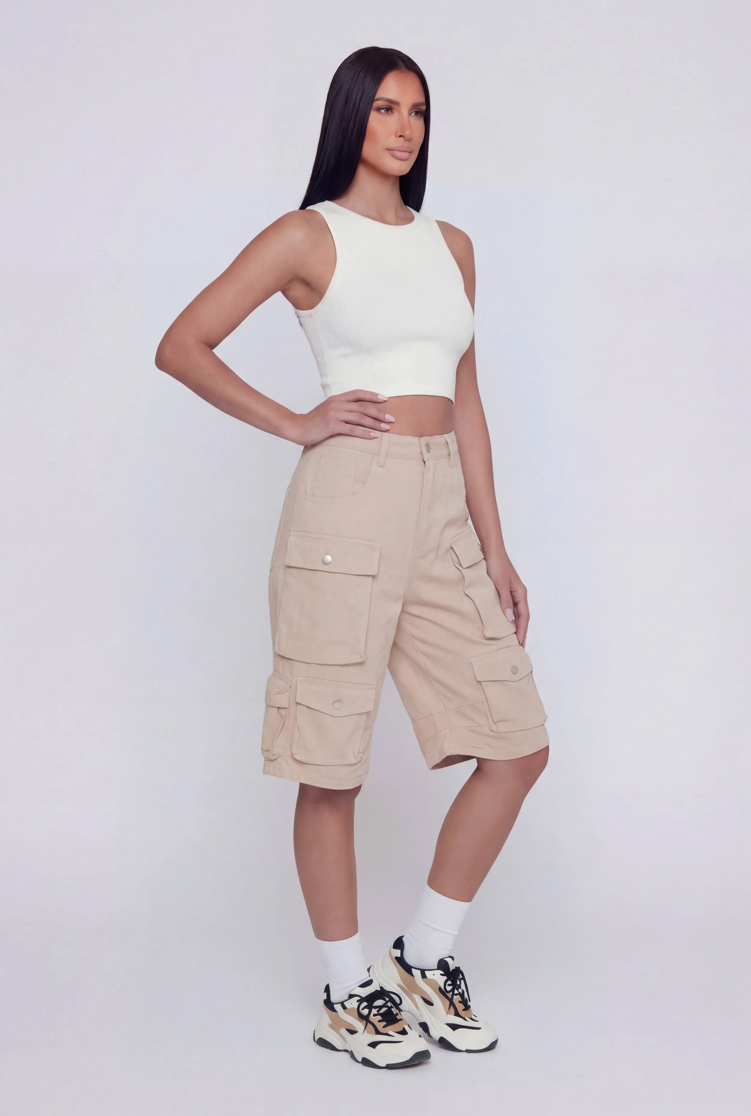 Denim High Waisted Cargo Bermuda Shorts sold by Rainbow product image thumbnail 2