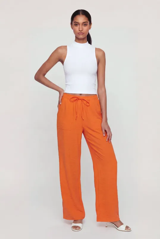 Crepe Knit Drawstring Waist Straight Leg Pants made by Rainbow