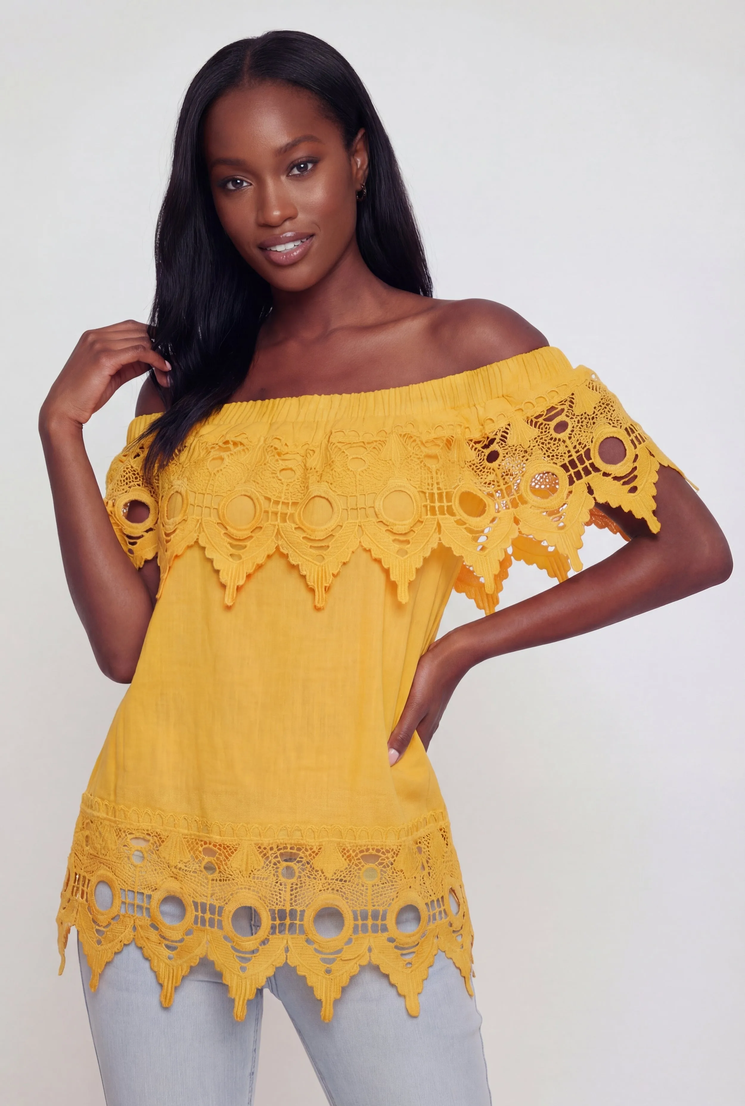 Crochet Detail Fold Over Off The Shoulder Top sold by Rainbow product image thumbnail 2