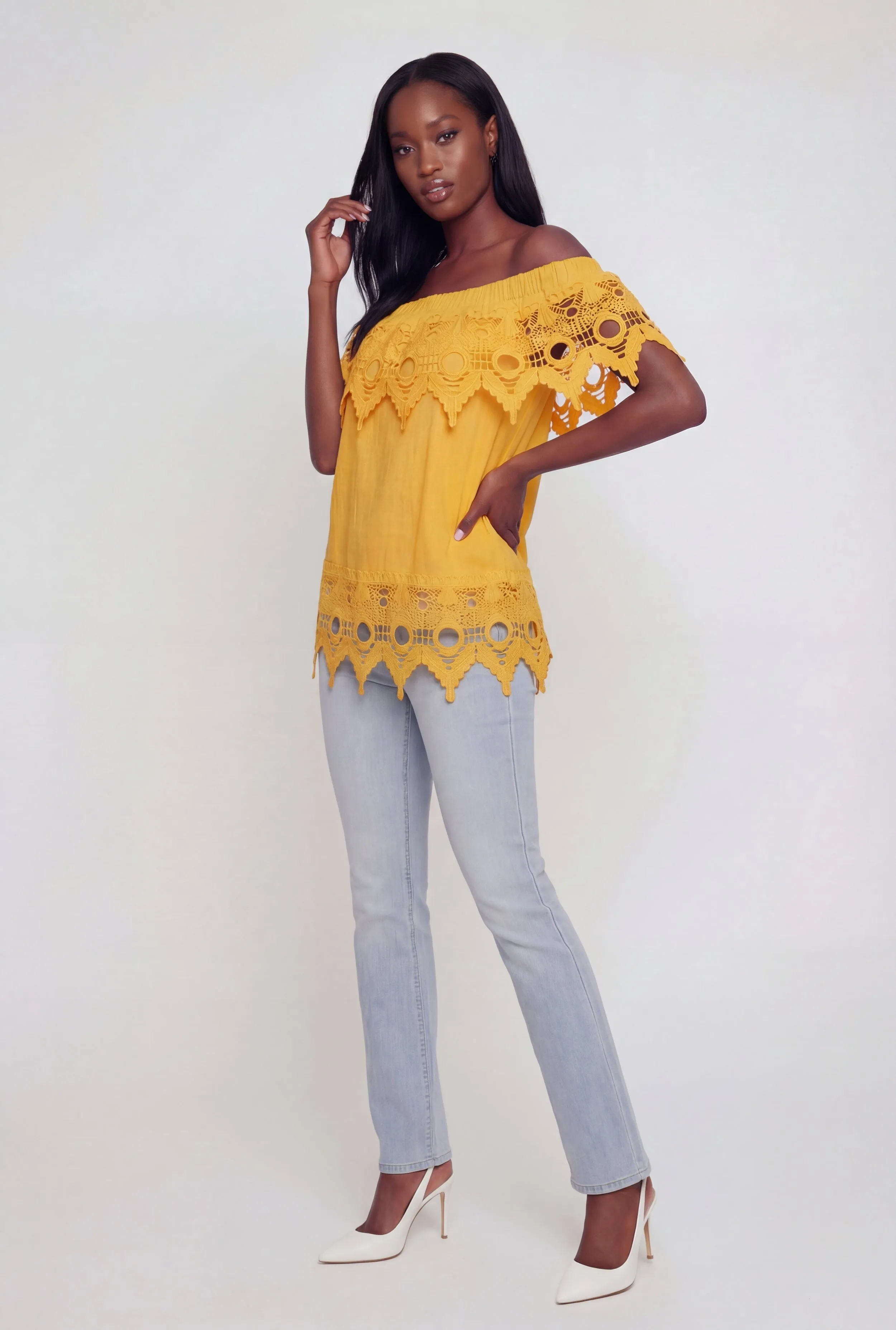 Crochet Detail Fold Over Off The Shoulder Top sold by Rainbow product image thumbnail 3