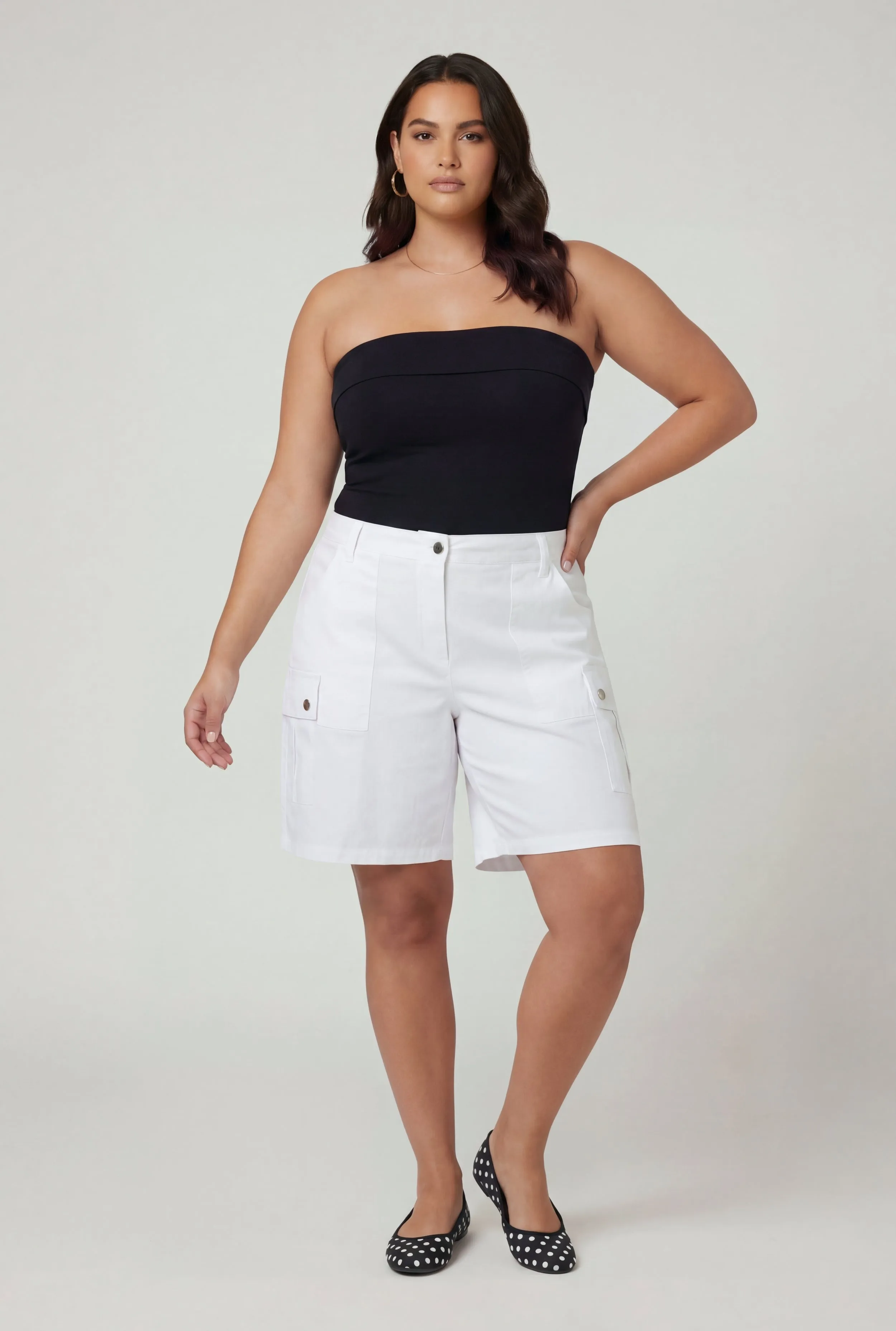 Plus Size Solid High Waisted Stretch Cargo Shorts sold by Rainbow product image thumbnail 3
