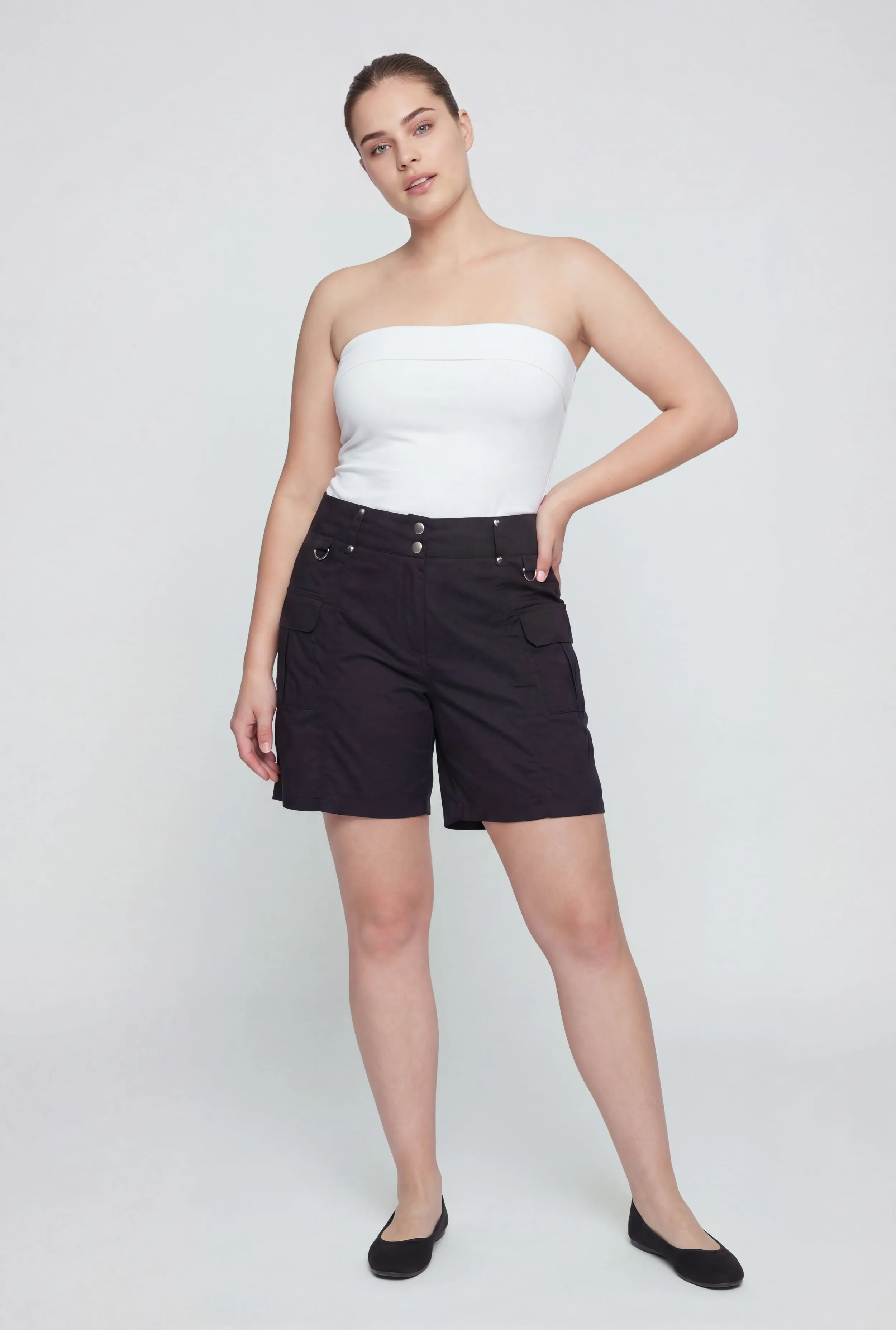 Plus Size High Waisted Stretch Cargo Shorts sold by Rainbow product image thumbnail 2