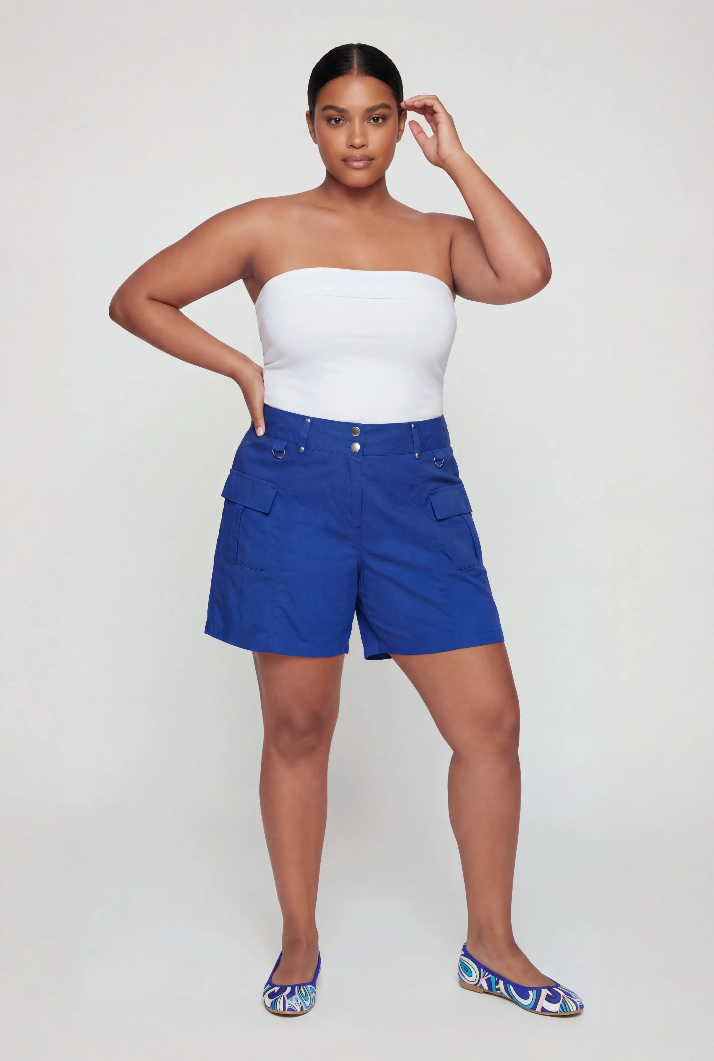 Plus Size High Waisted Stretch Cargo Shorts sold by Rainbow