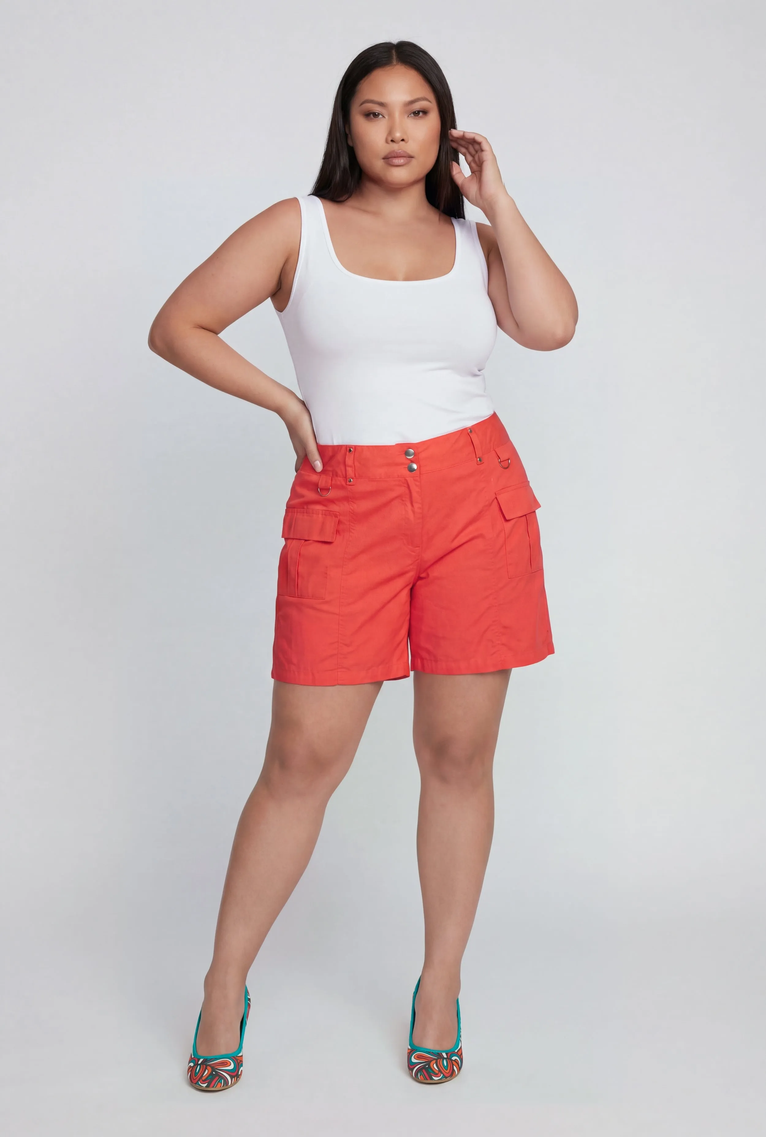 Plus Size High Waisted Stretch Cargo Shorts sold by Rainbow