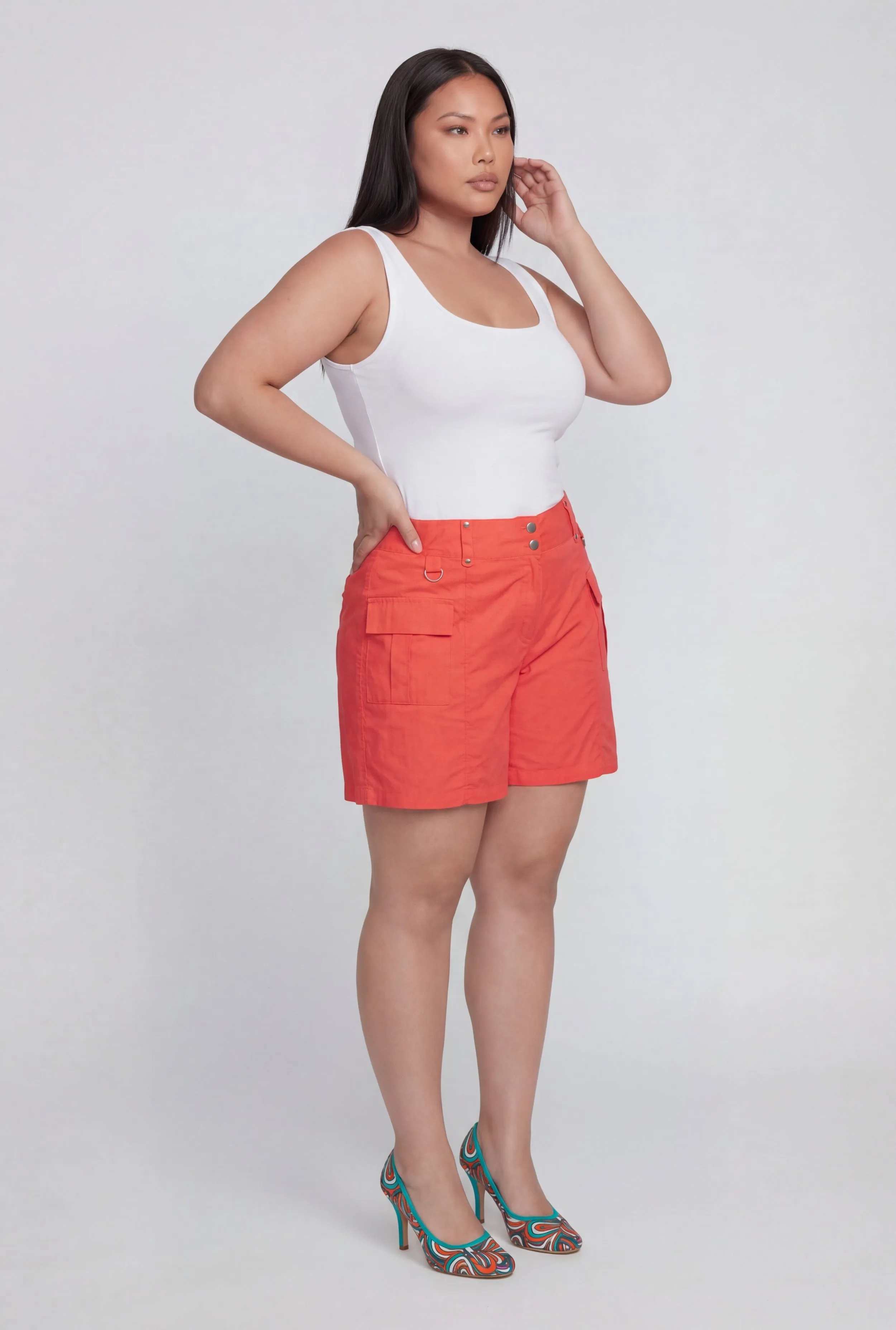 Plus Size High Waisted Stretch Cargo Shorts sold by Rainbow product image thumbnail 2
