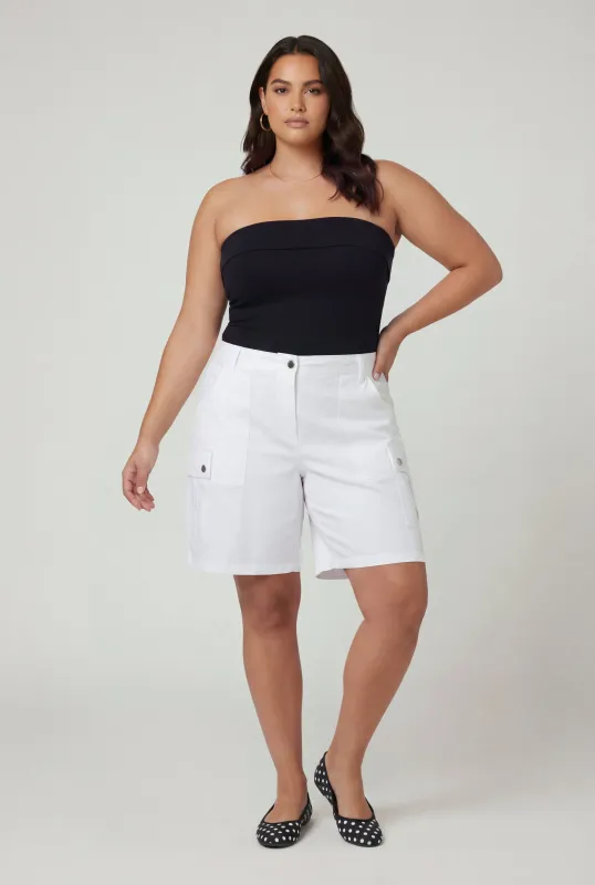 Plus Size Solid High Waisted Stretch Cargo Shorts made by Rainbow