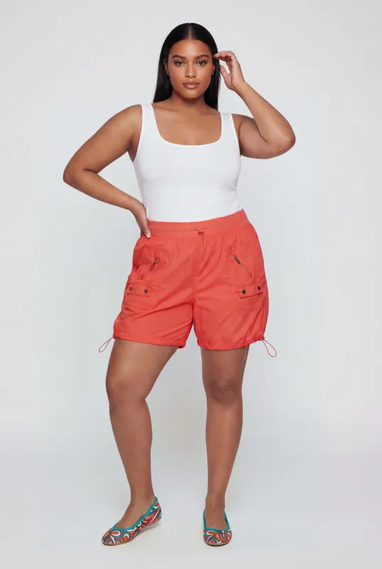 Plus Size Poplin Toggle Drawstring Waist Shorts made by Rainbow