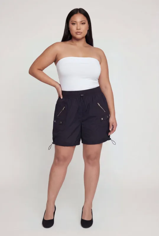 Plus Size Poplin Toggle Drawstring Waist Shorts made by Rainbow