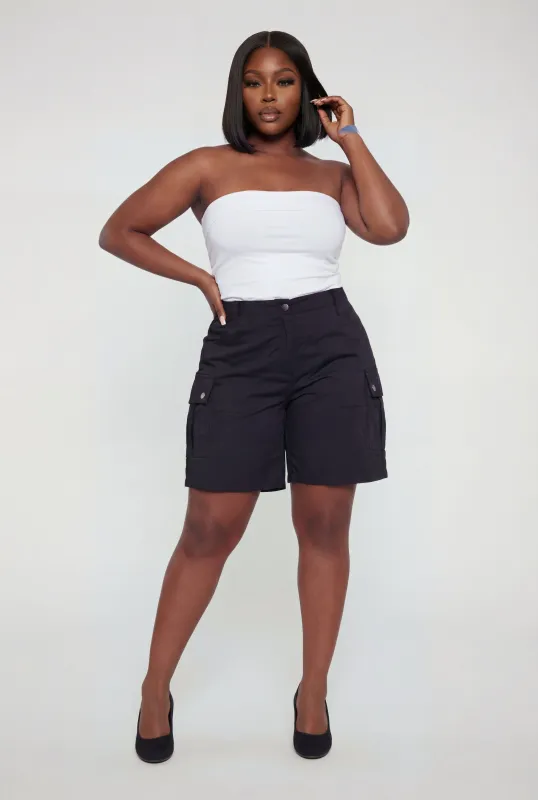Plus Size Solid High Waisted Stretch Cargo Shorts made by Rainbow