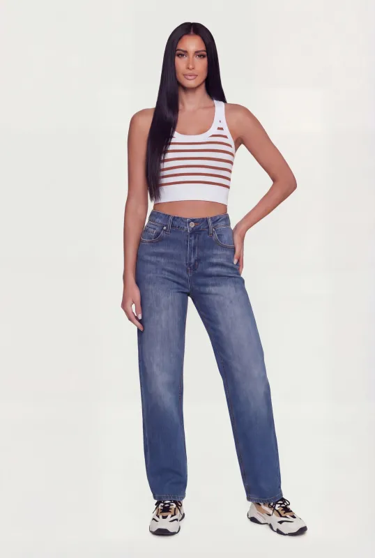 Striped Ribbed Cropped Racerback Tank Top made by Rainbow