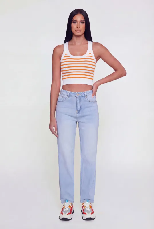 Striped Ribbed Cropped Racerback Tank Top made by Rainbow